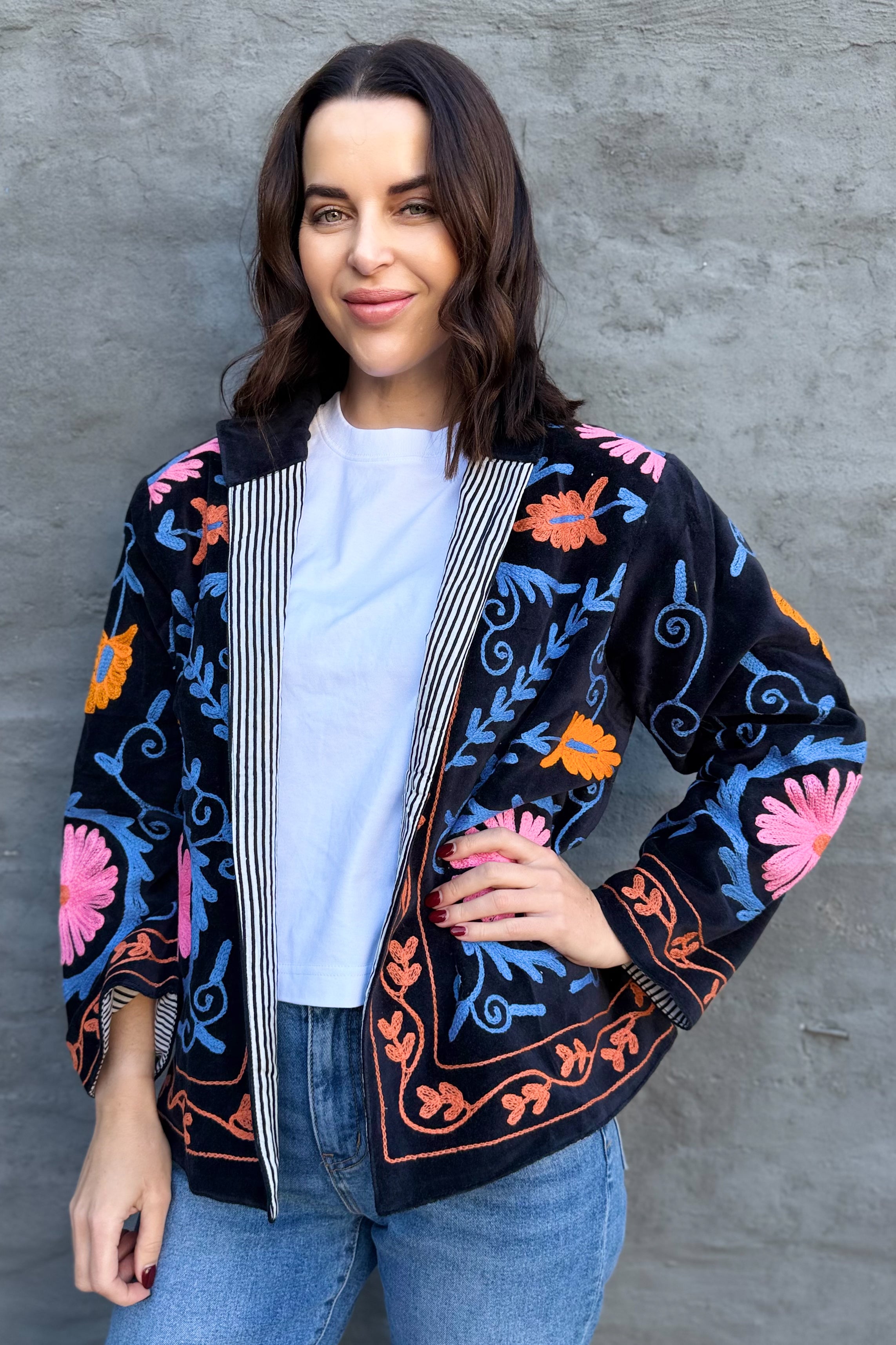 Velvet Suzani Jacket In Meteorite