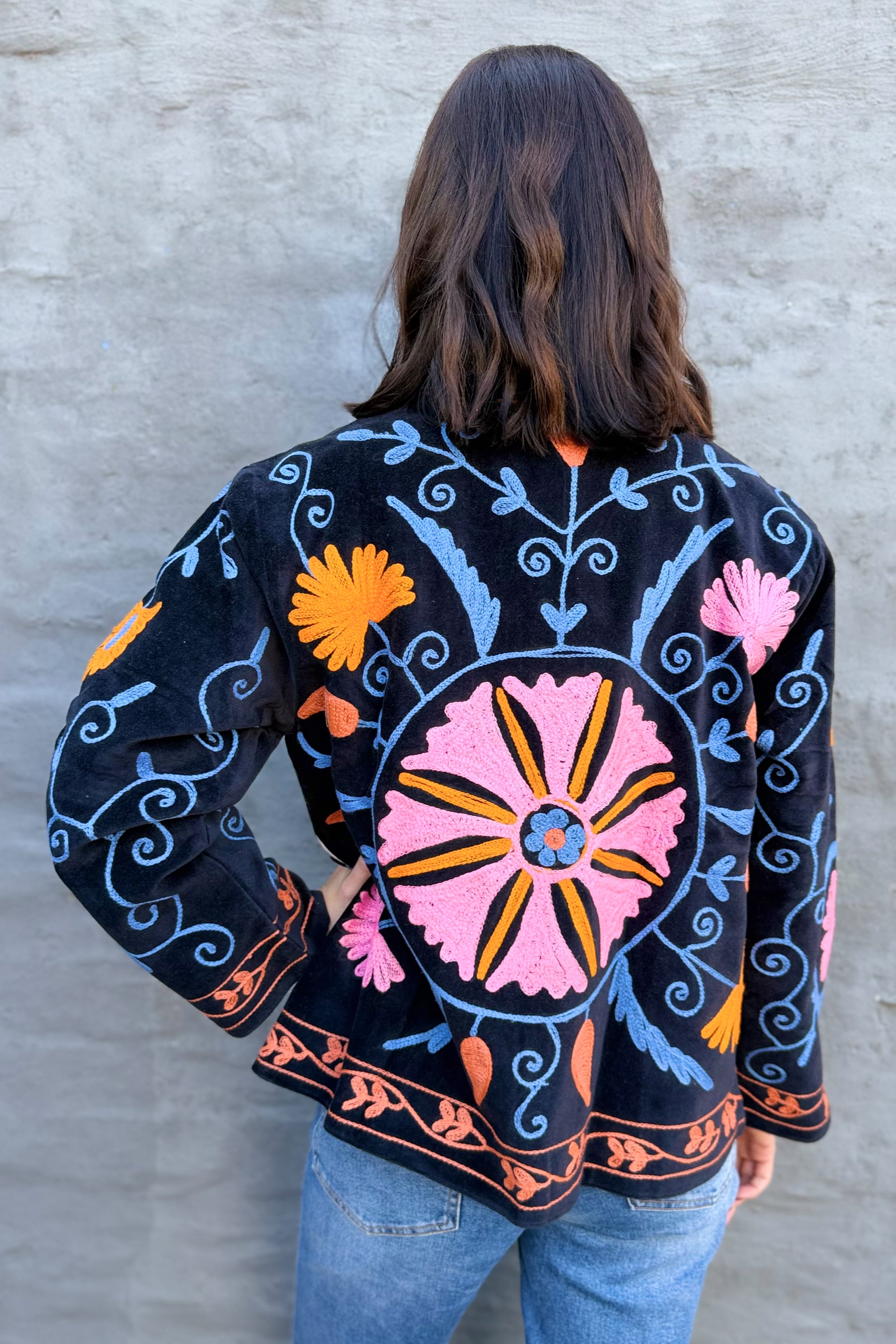 Velvet Suzani Jacket In Meteorite
