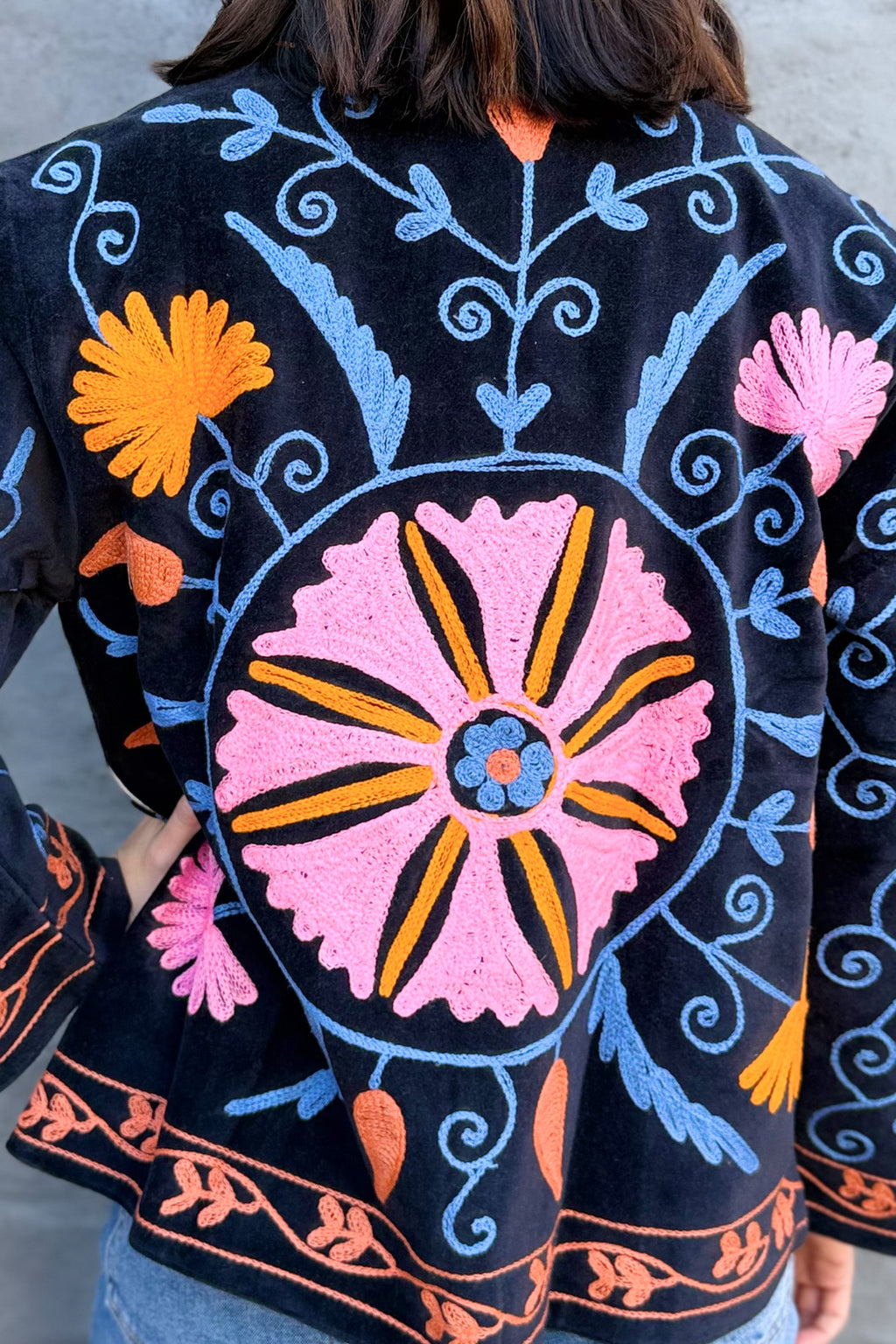 Velvet Suzani Jacket In Meteorite