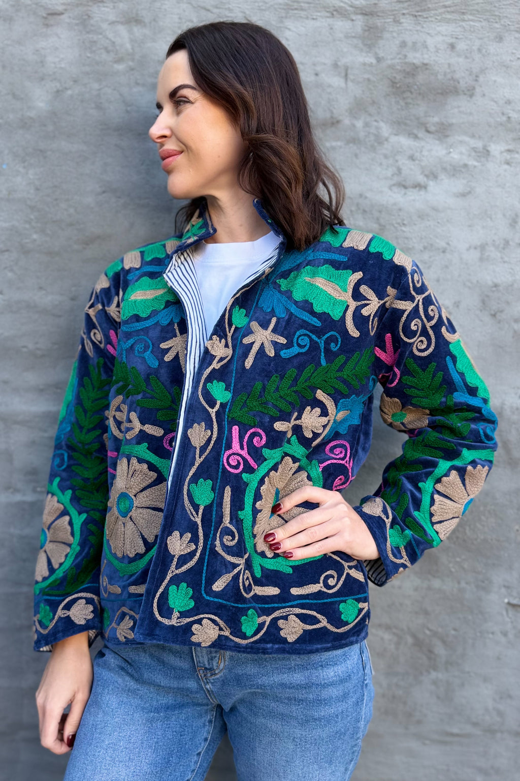 Velvet Suzani Jacket In Deep Cobalt