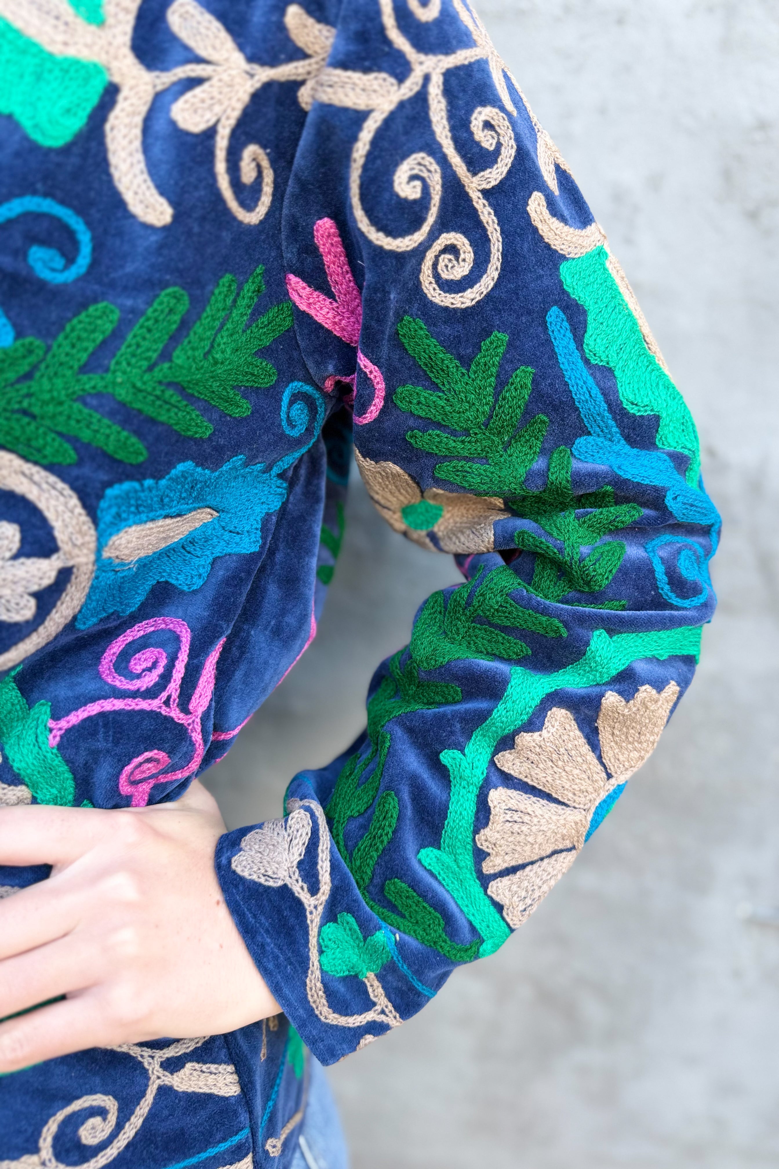 Velvet Suzani Jacket In Deep Cobalt
