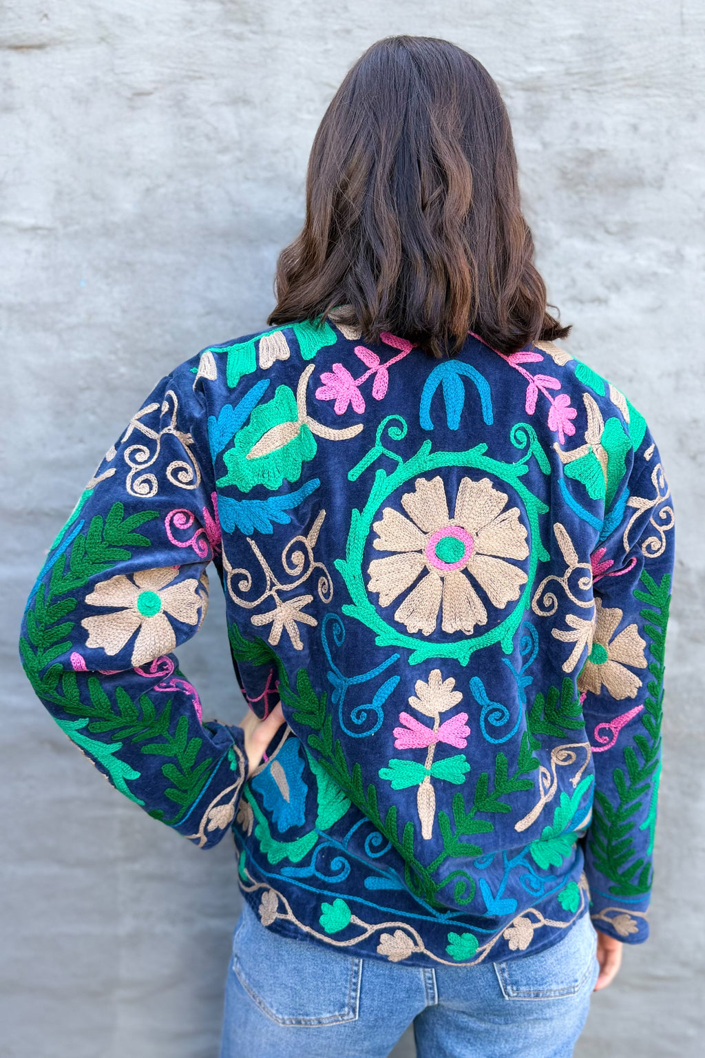 Velvet Suzani Jacket In Deep Cobalt