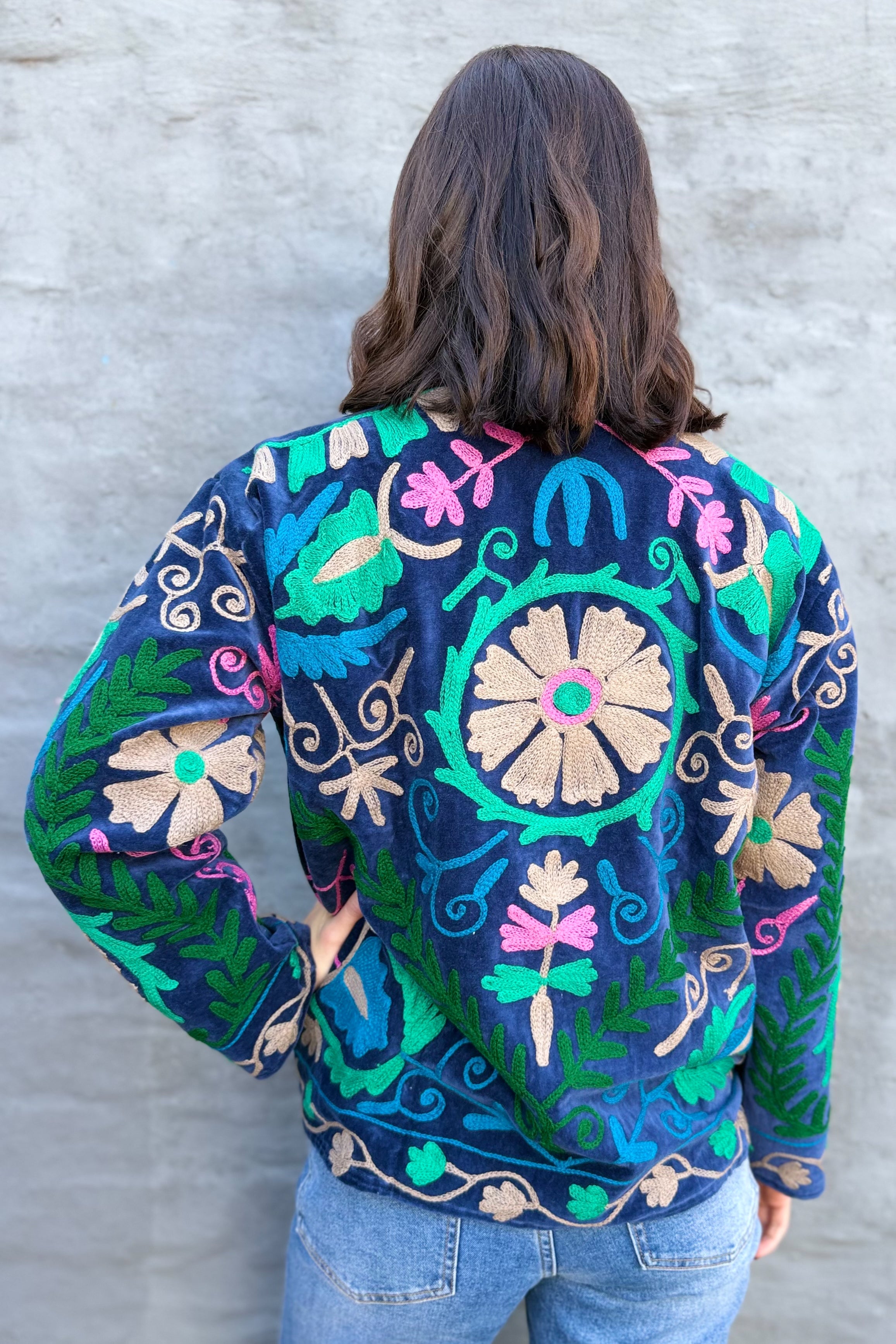 Velvet Suzani Jacket In Deep Cobalt