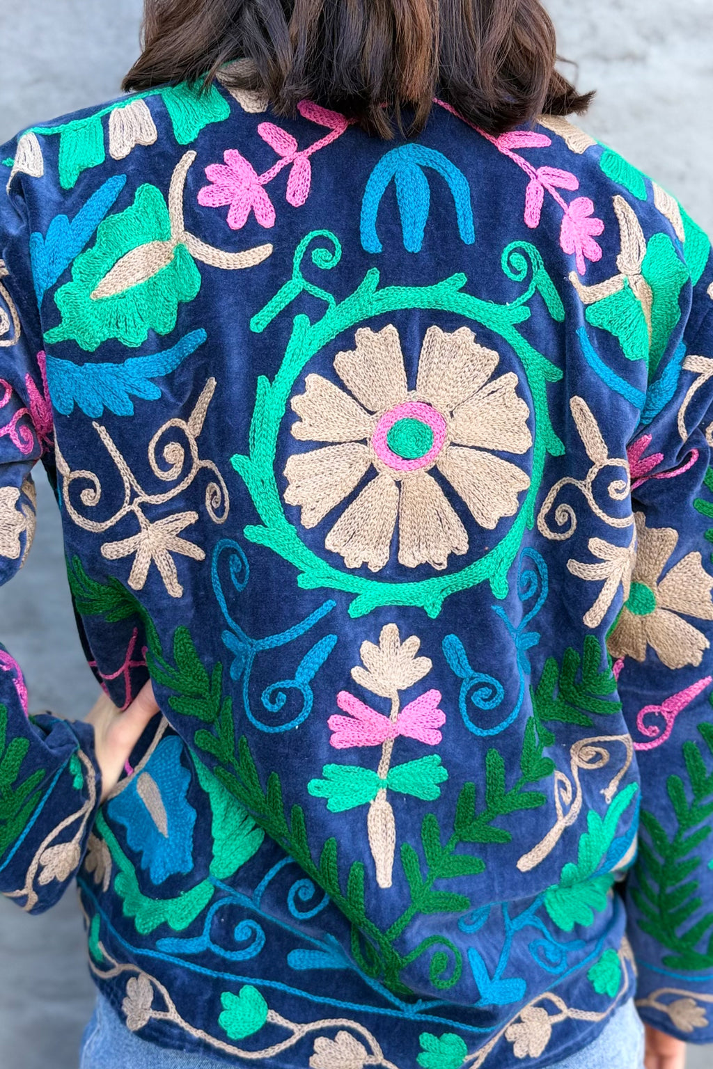 Velvet Suzani Jacket In Deep Cobalt