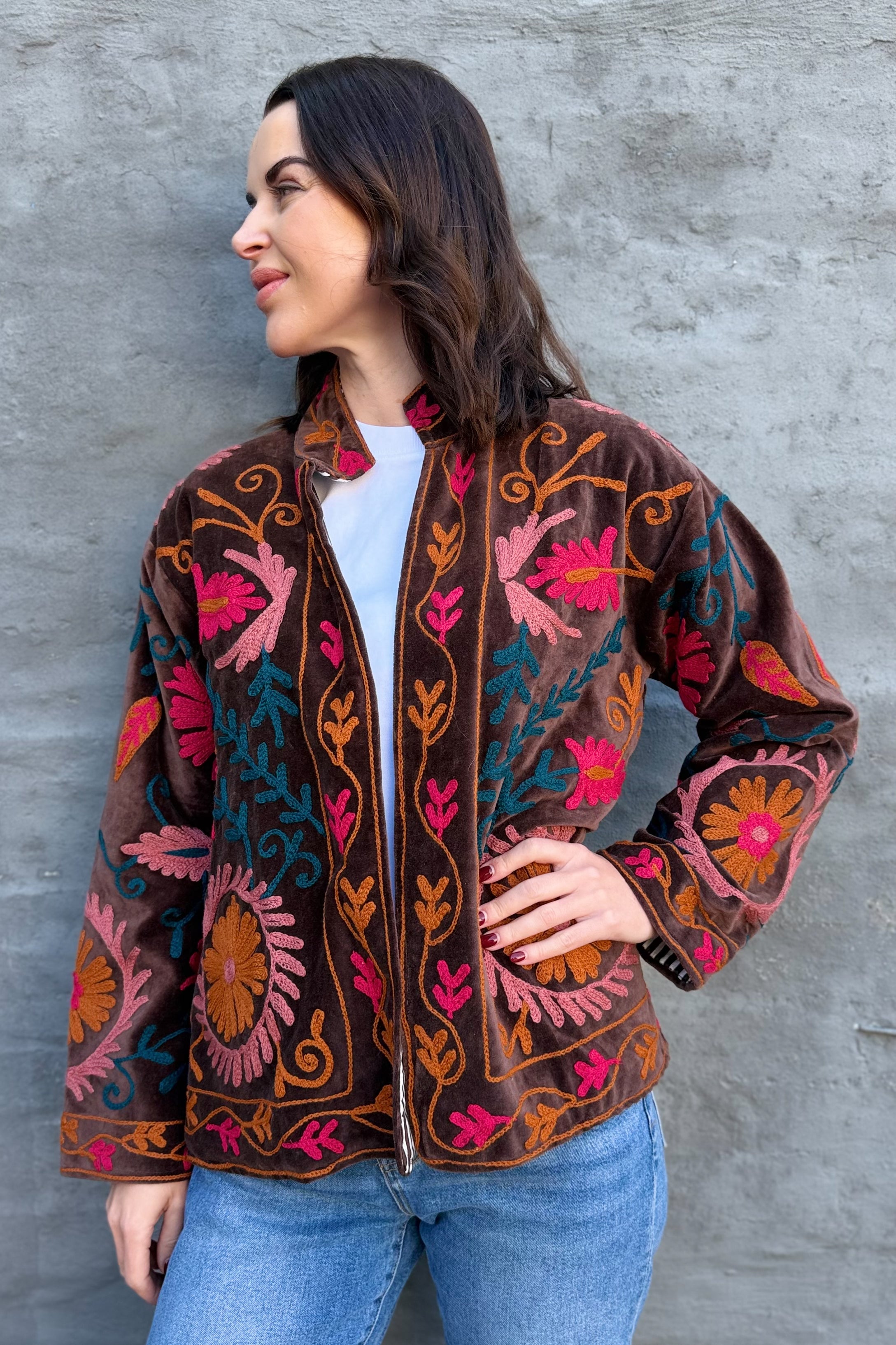 Velvet Suzani Jacket In Cappuccino