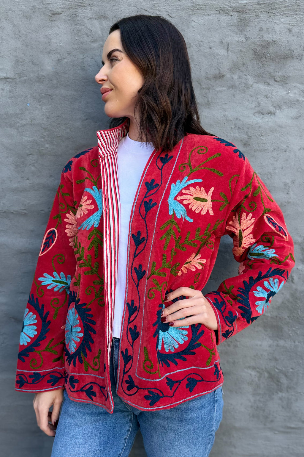 Velvet Suzani Jacket In Chilli Pepper