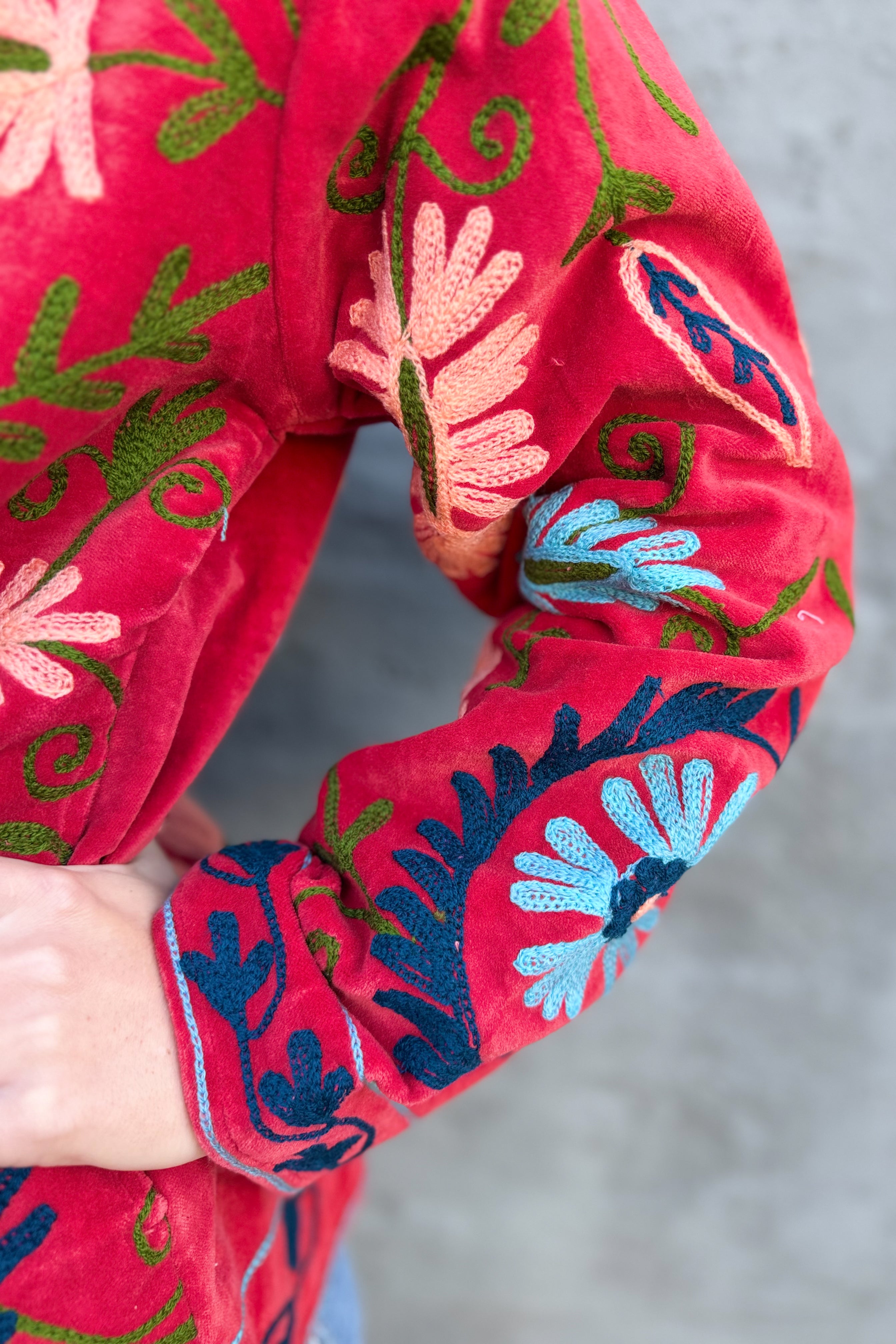 Velvet Suzani Jacket In Chilli Pepper