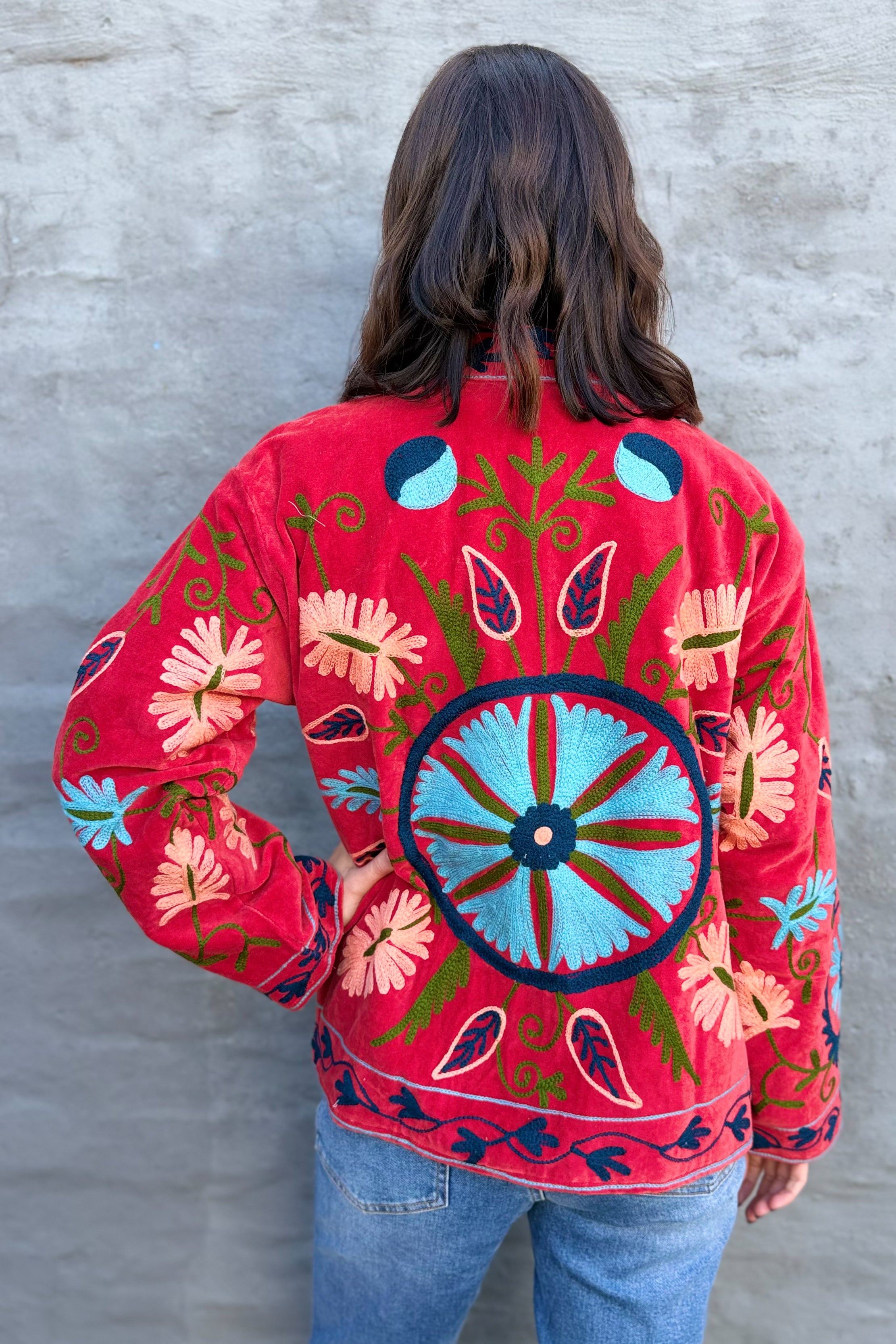 Velvet Suzani Jacket In Chilli Pepper