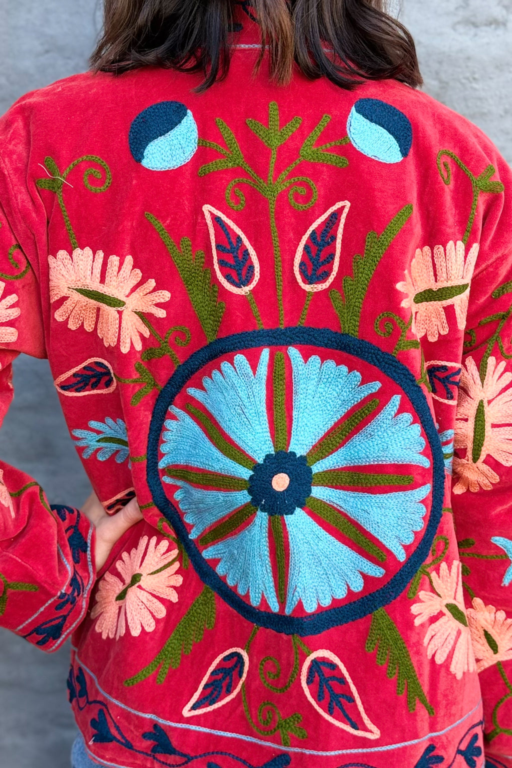 Velvet Suzani Jacket In Chilli Pepper