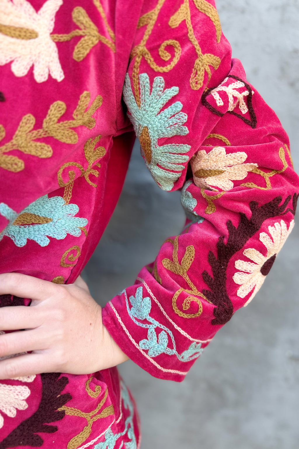 Velvet Suzani Jacket In Raspberry Wine