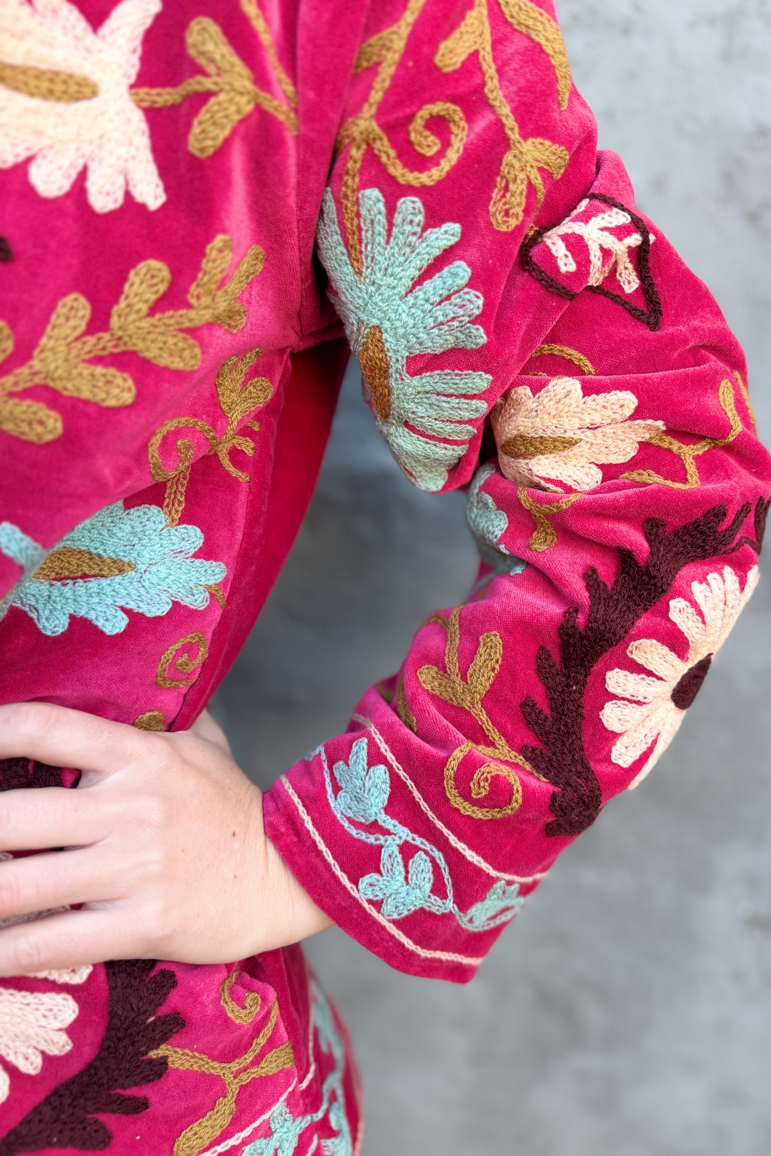 Velvet Suzani Jacket In Raspberry Wine