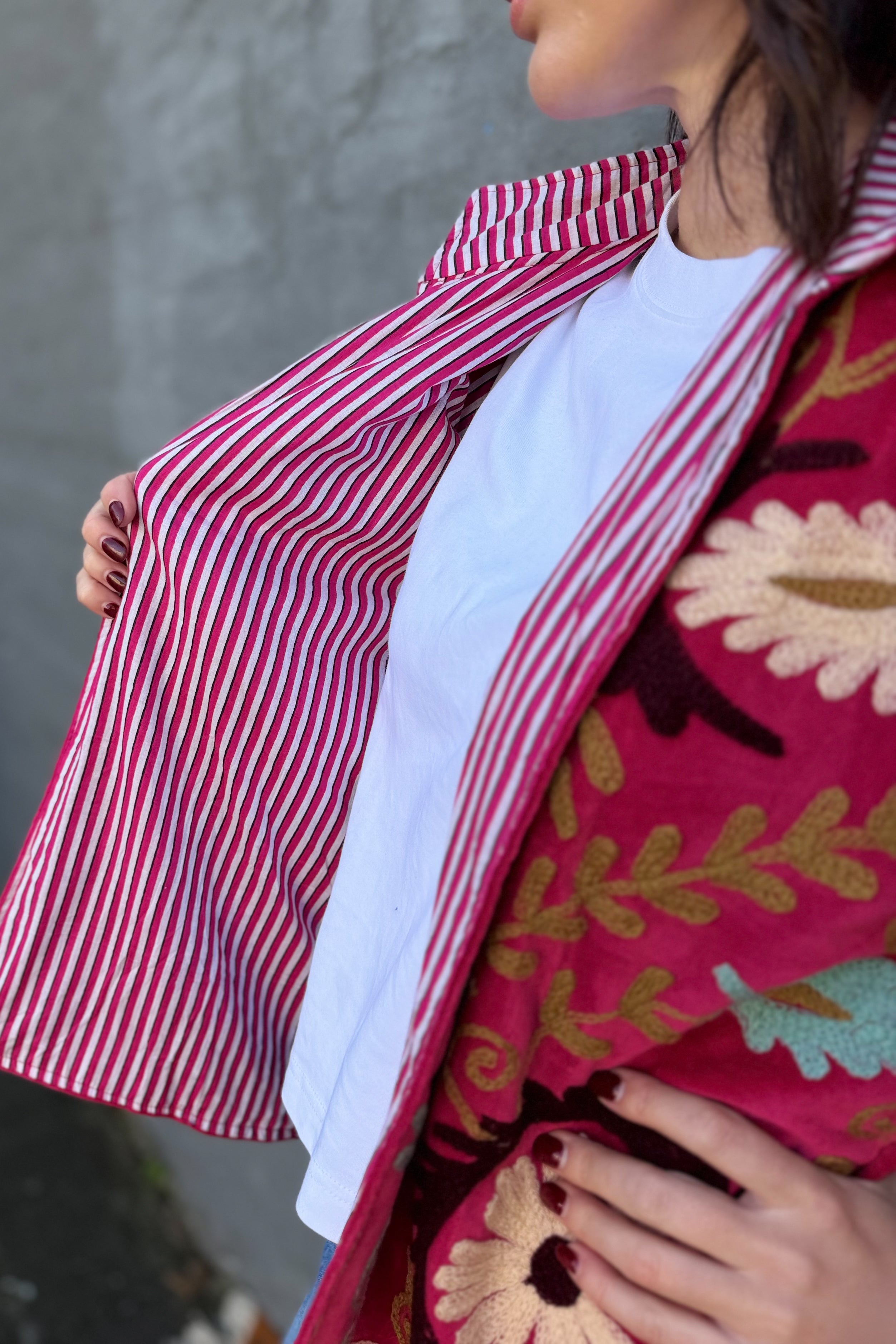 Velvet Suzani Jacket In Raspberry Wine