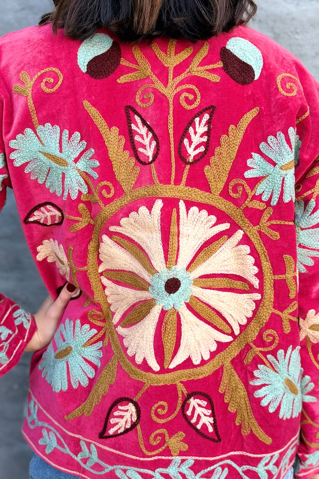 Velvet Suzani Jacket In Raspberry Wine