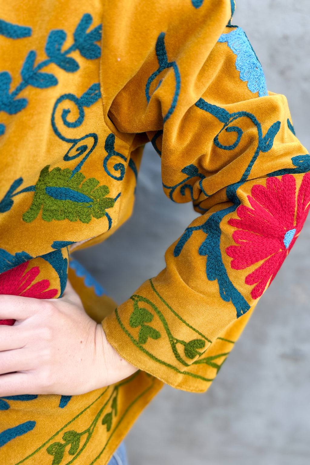 Velvet Suzani Jacket In Spicy Mustard