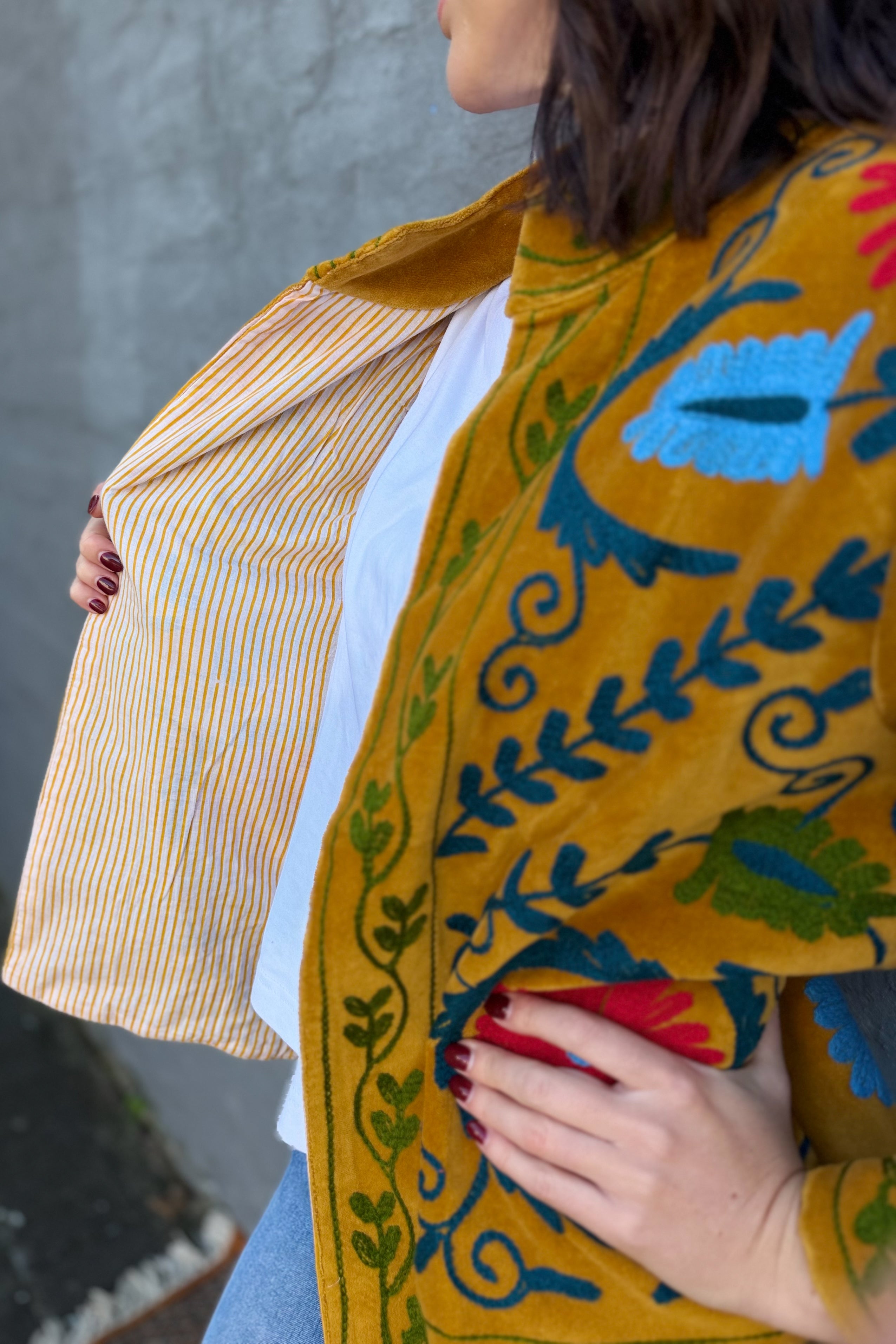 Velvet Suzani Jacket In Spicy Mustard