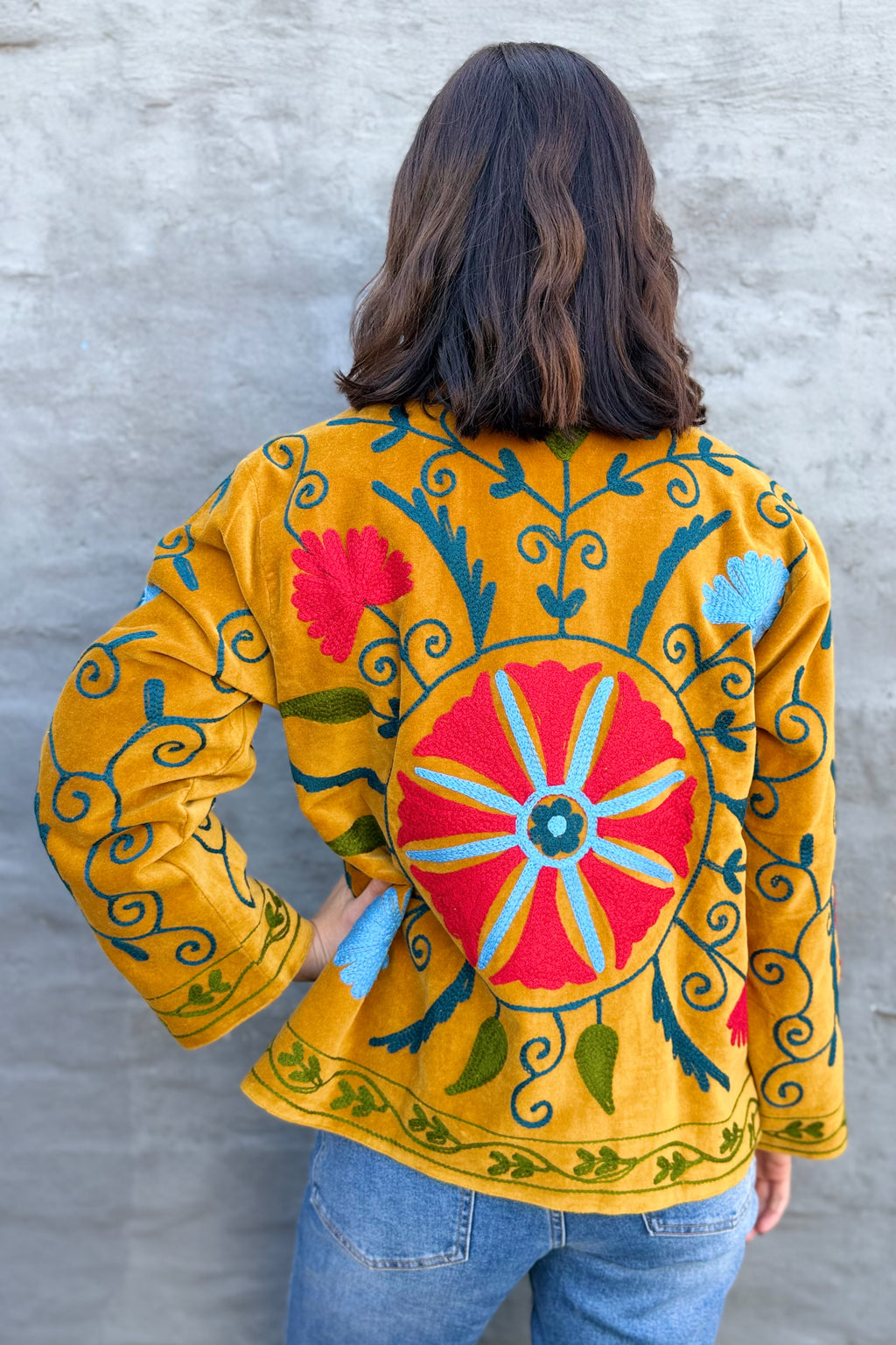 Velvet Suzani Jacket In Spicy Mustard