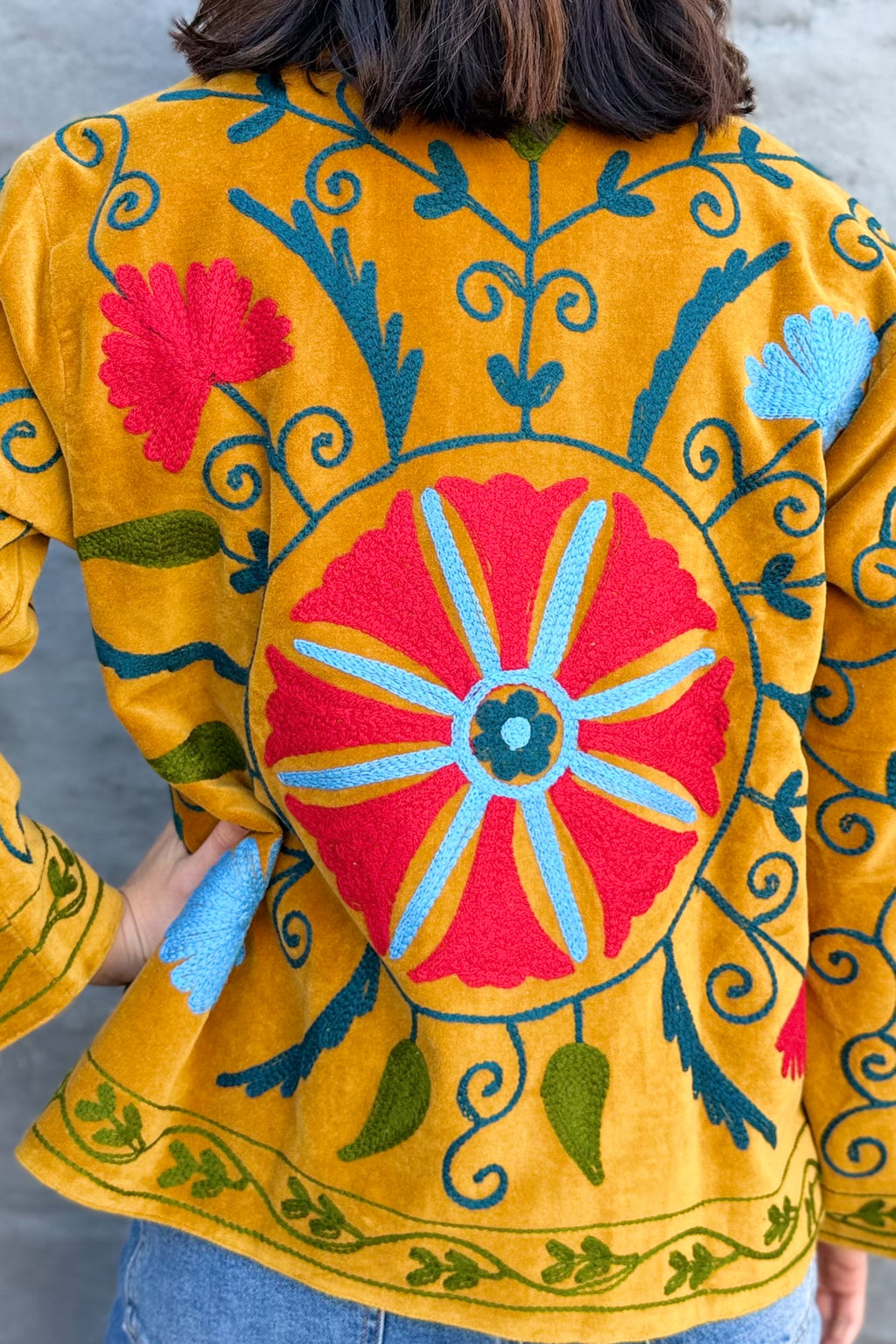 Velvet Suzani Jacket In Spicy Mustard