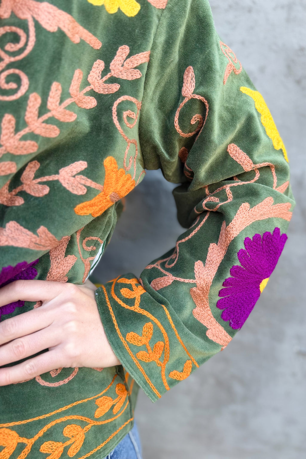 Velvet Suzani Jacket In Green Thyme