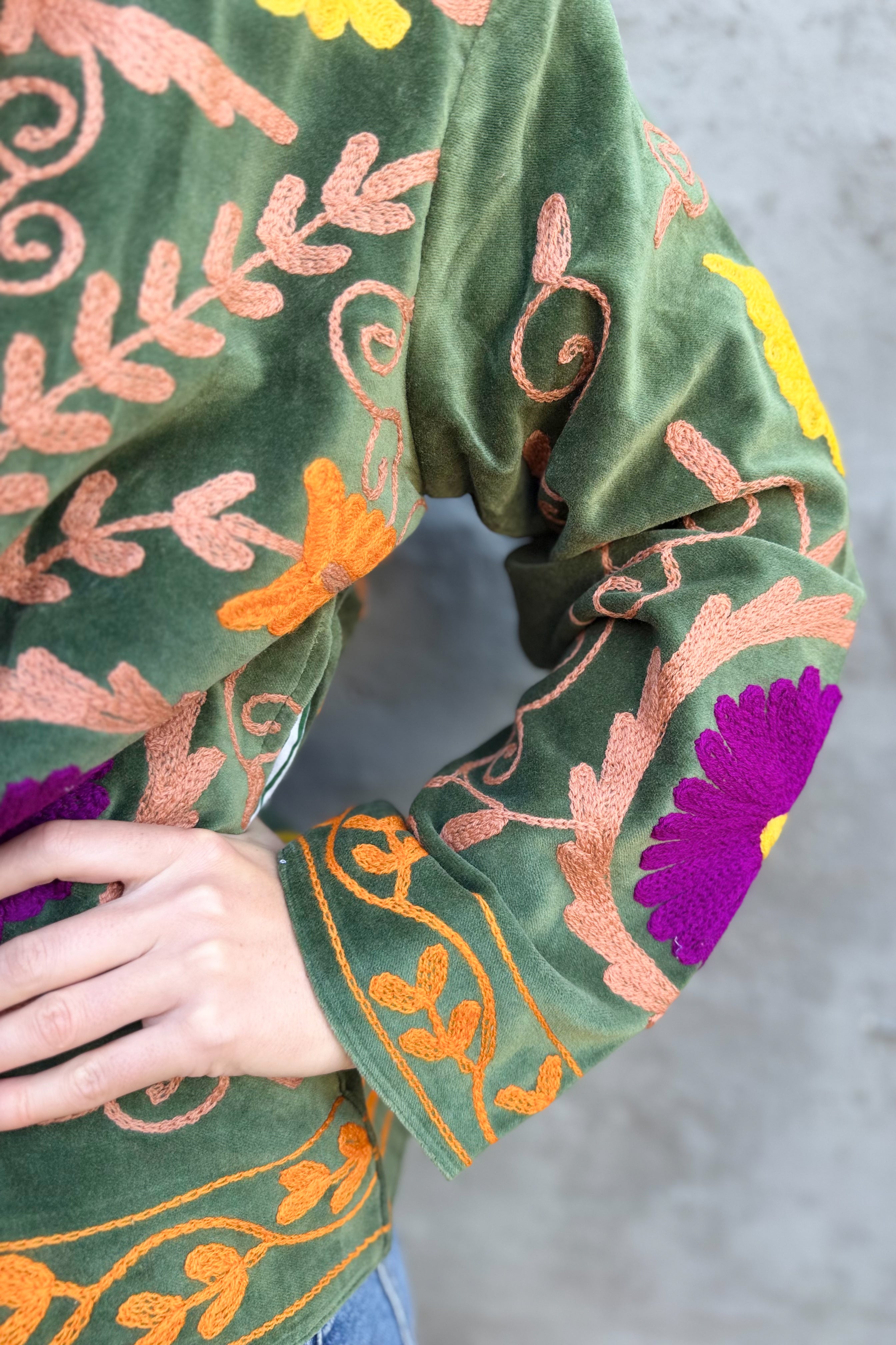 Velvet Suzani Jacket In Green Thyme
