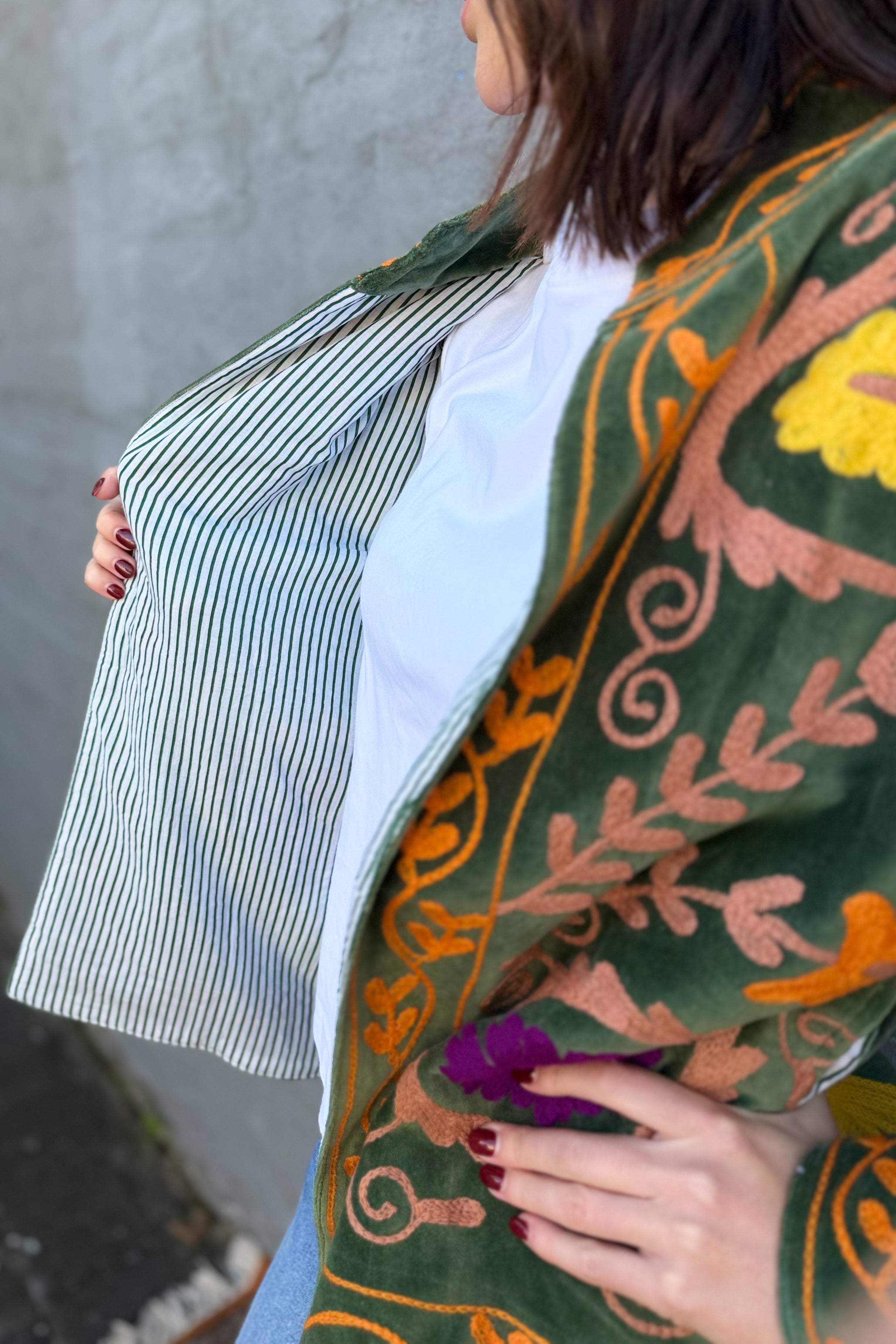 Velvet Suzani Jacket In Green Thyme
