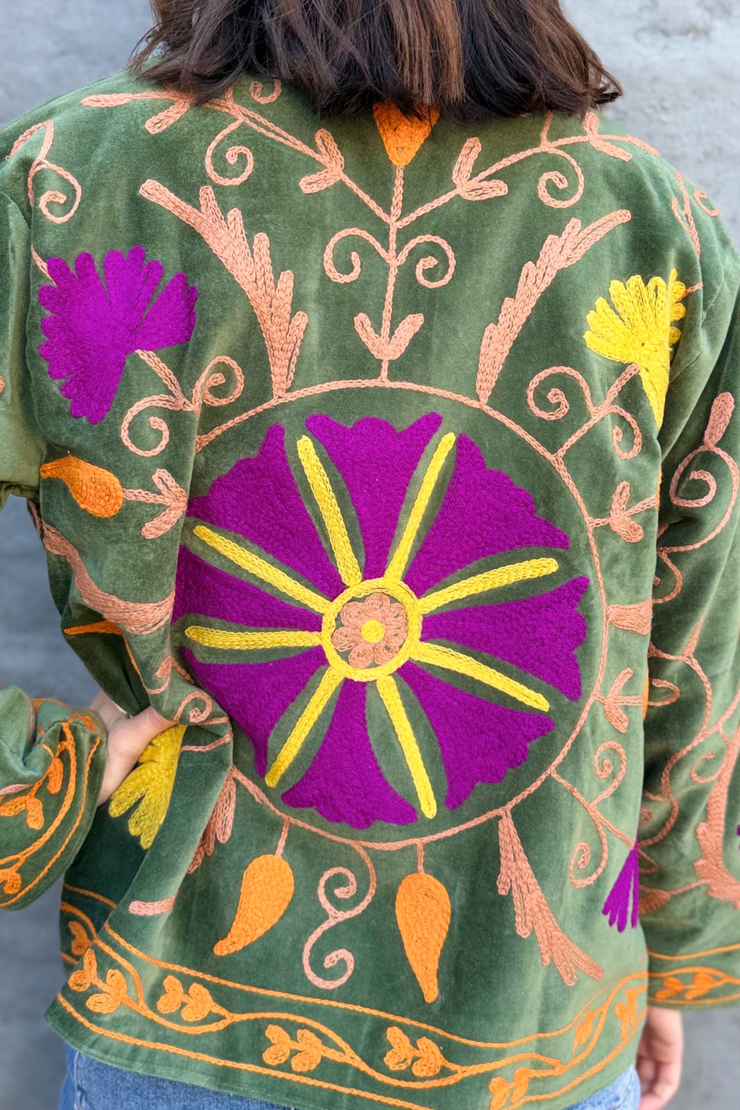 Velvet Suzani Jacket In Green Thyme