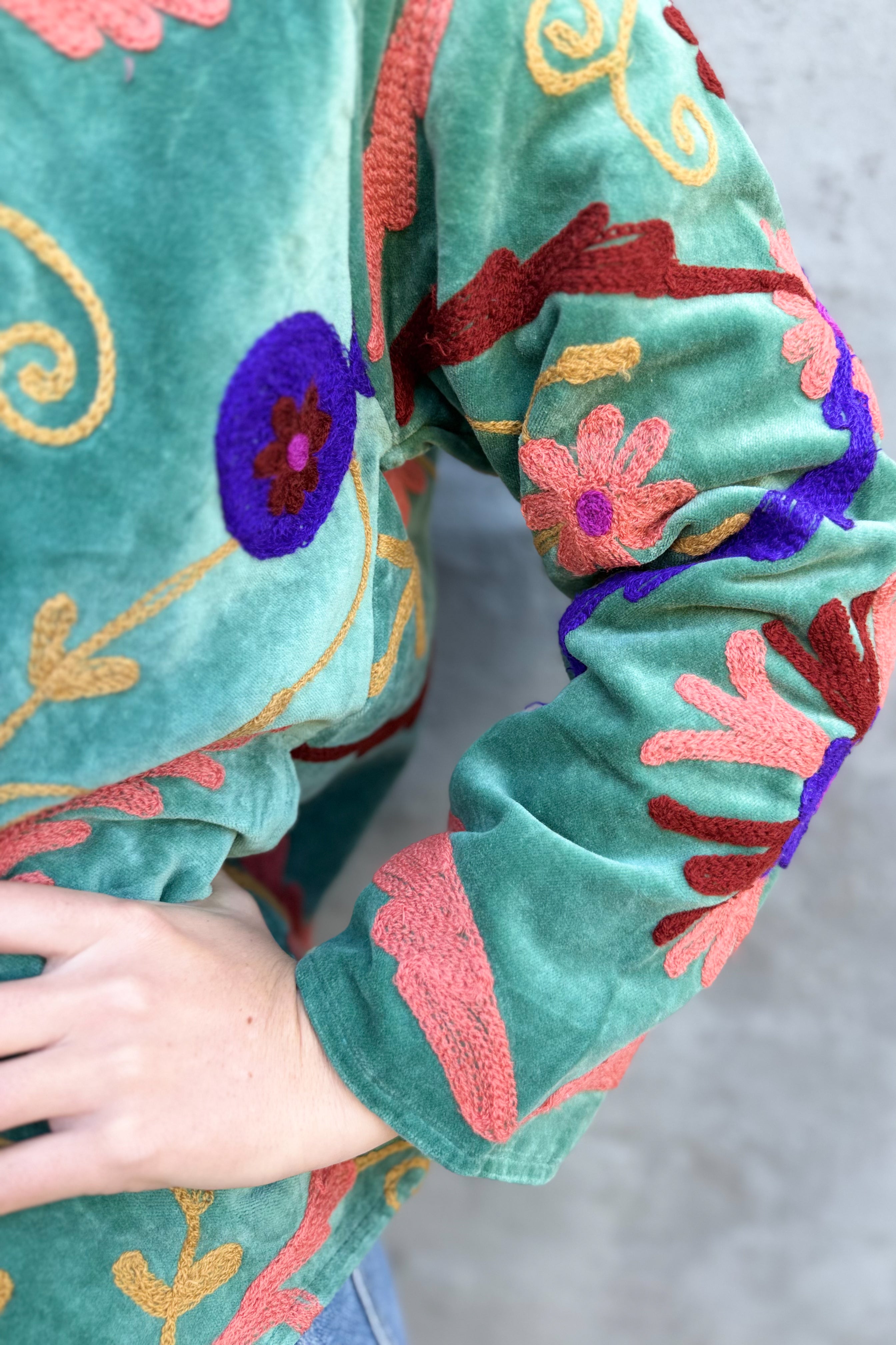 Velvet Suzani Jacket In Malachite Green