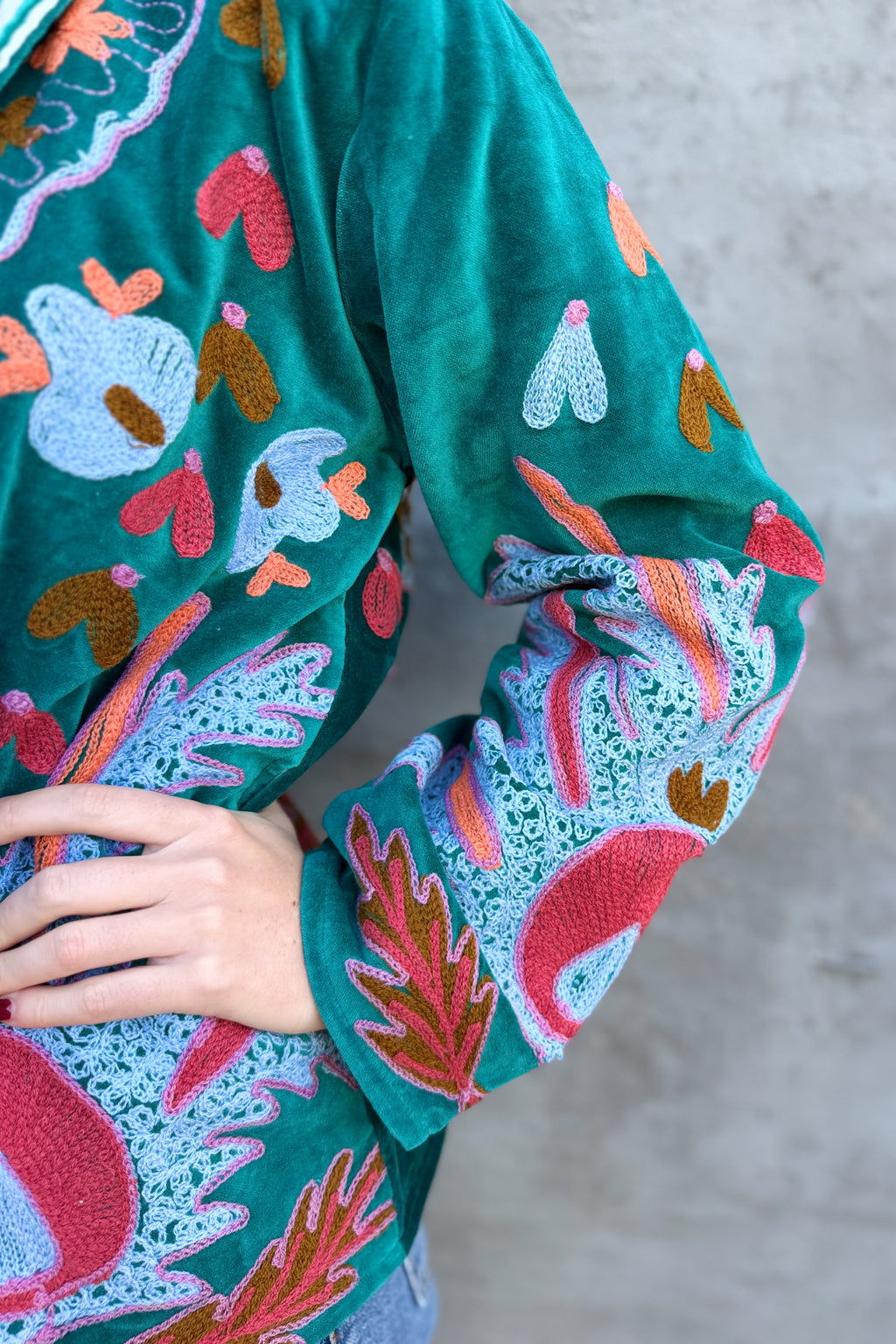 Velvet Suzani Jacket In Deep Peacock