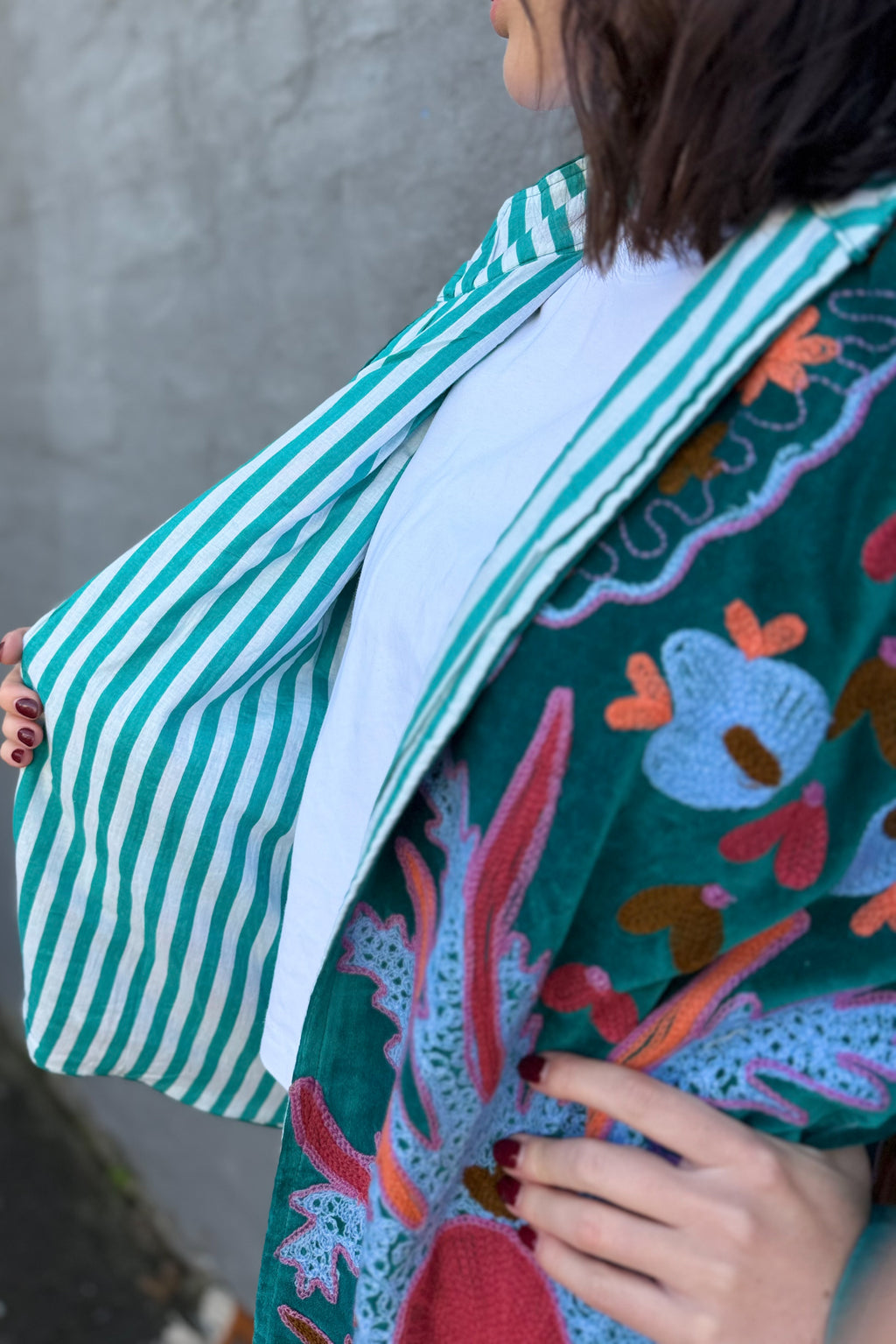 Velvet Suzani Jacket In Deep Peacock
