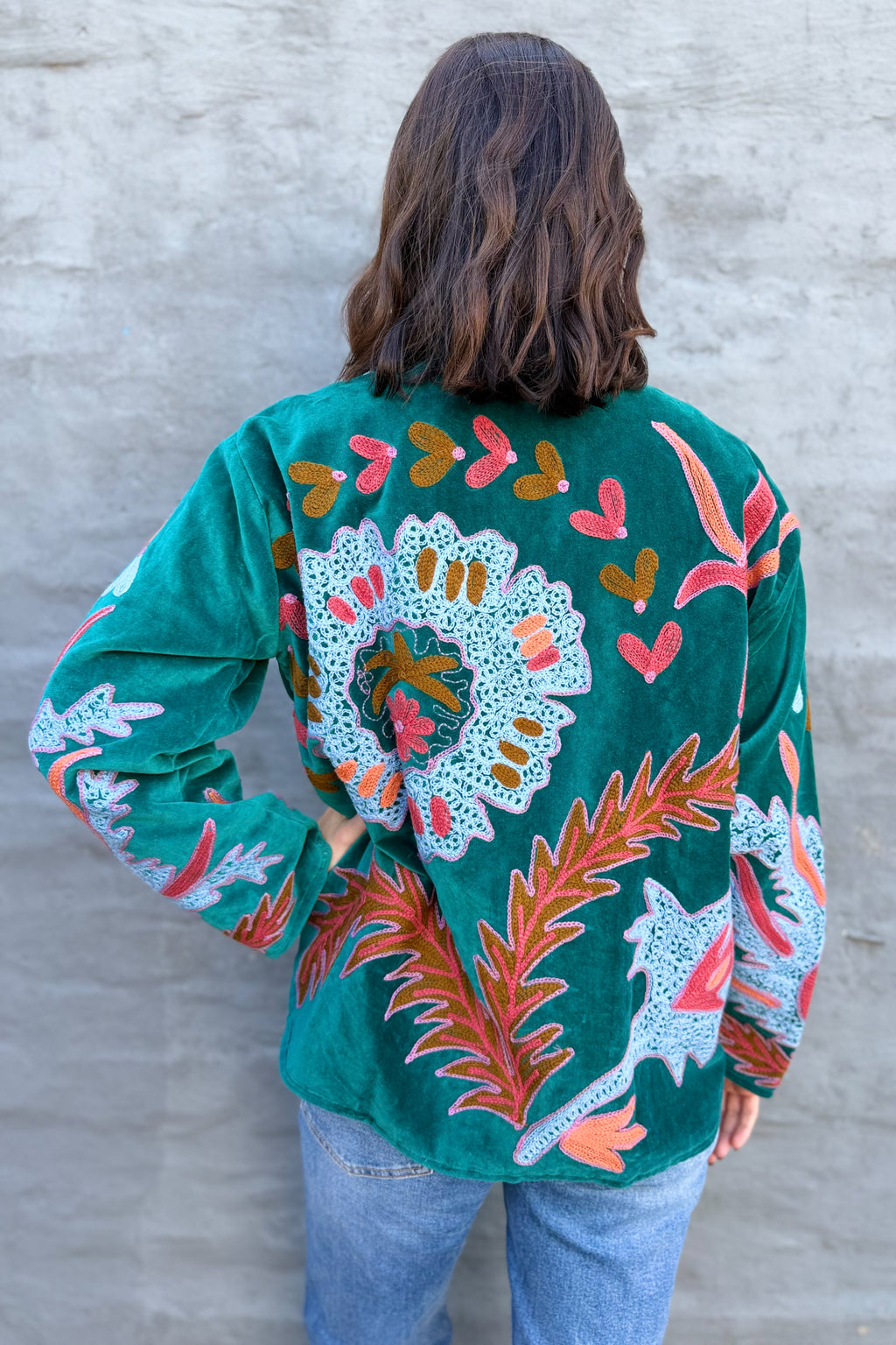 Velvet Suzani Jacket In Deep Peacock