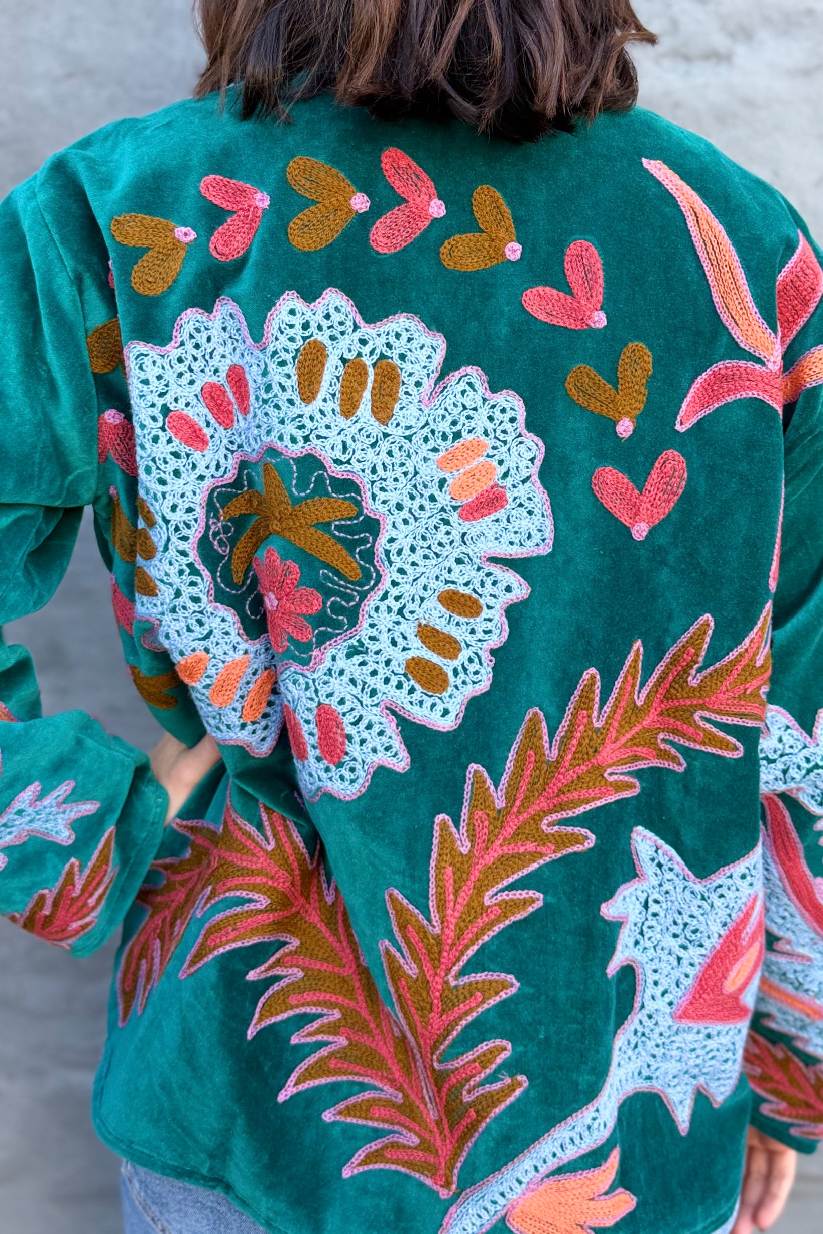 Velvet Suzani Jacket In Deep Peacock