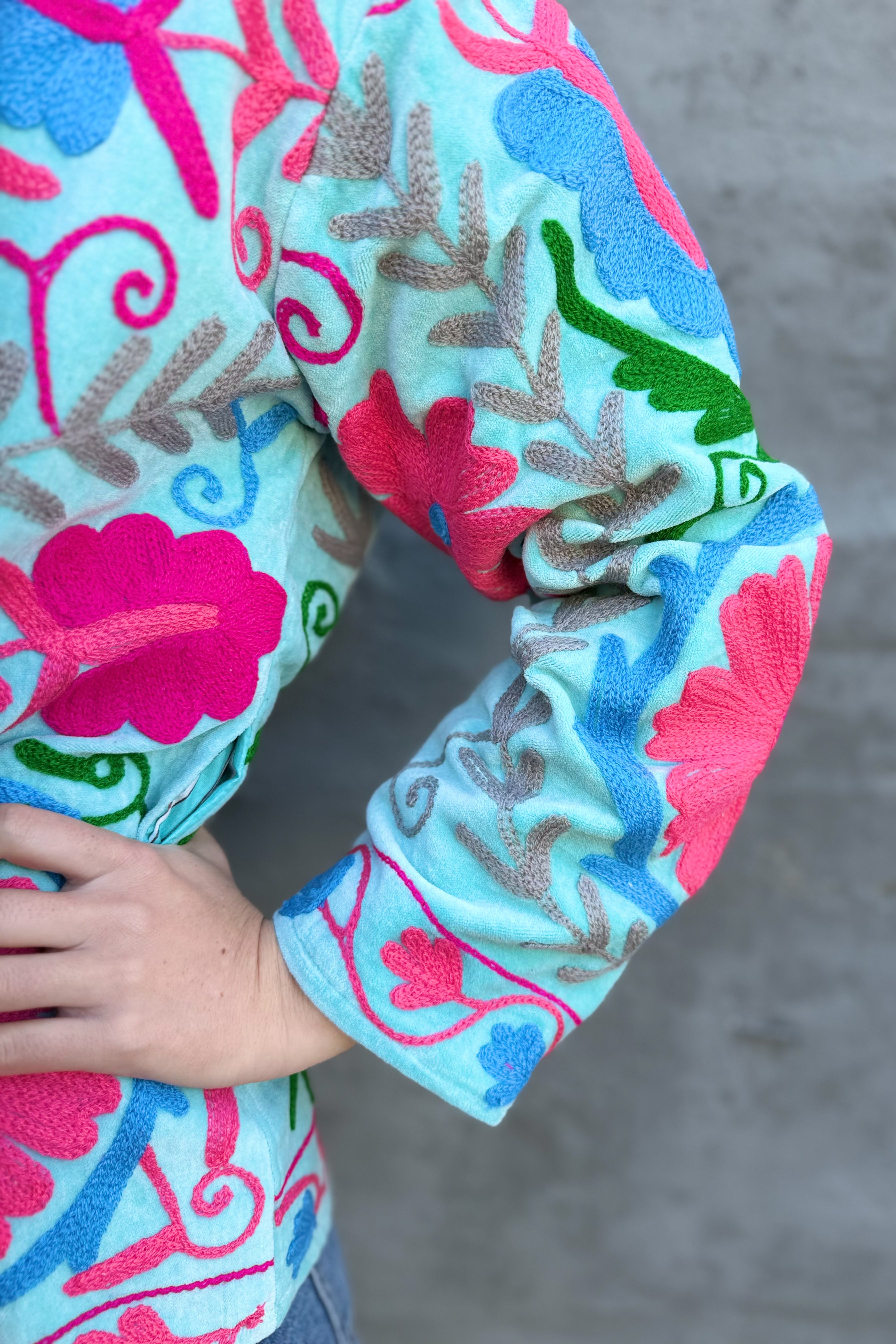 Velvet Suzani Jacket In Aqua Splash
