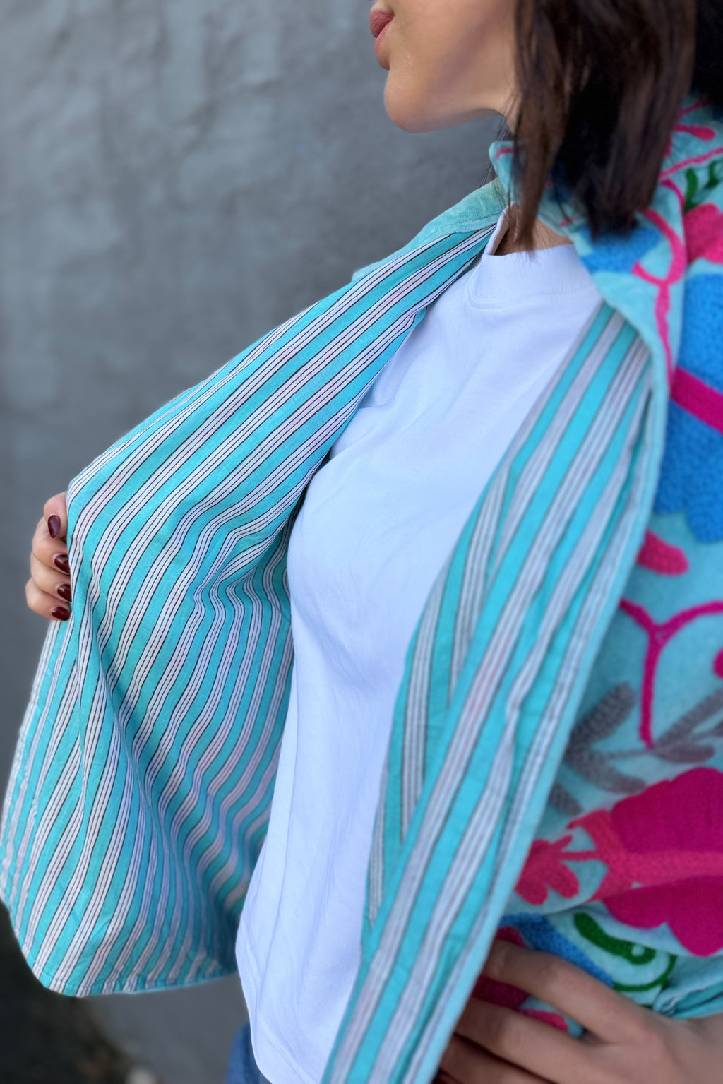 Velvet Suzani Jacket In Aqua Splash
