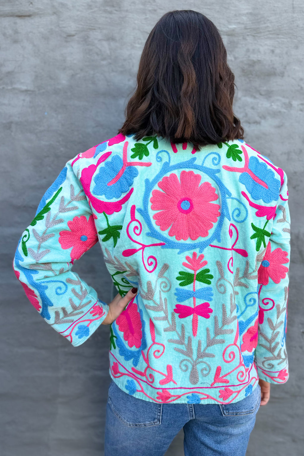 Velvet Suzani Jacket In Aqua Splash