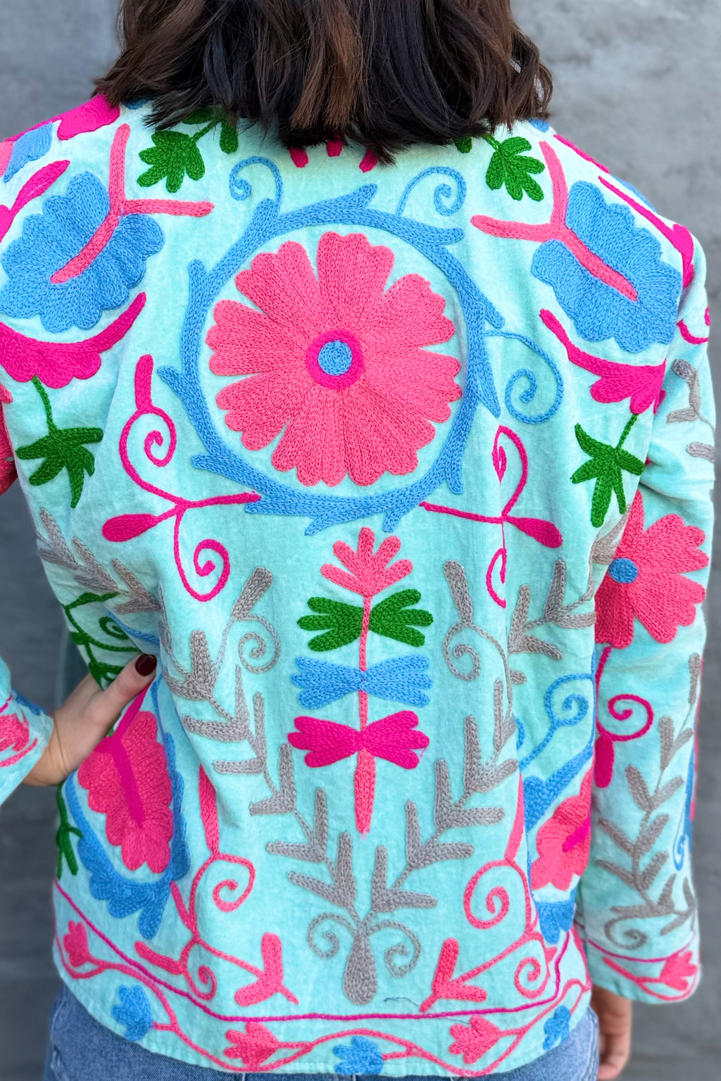 Velvet Suzani Jacket In Aqua Splash