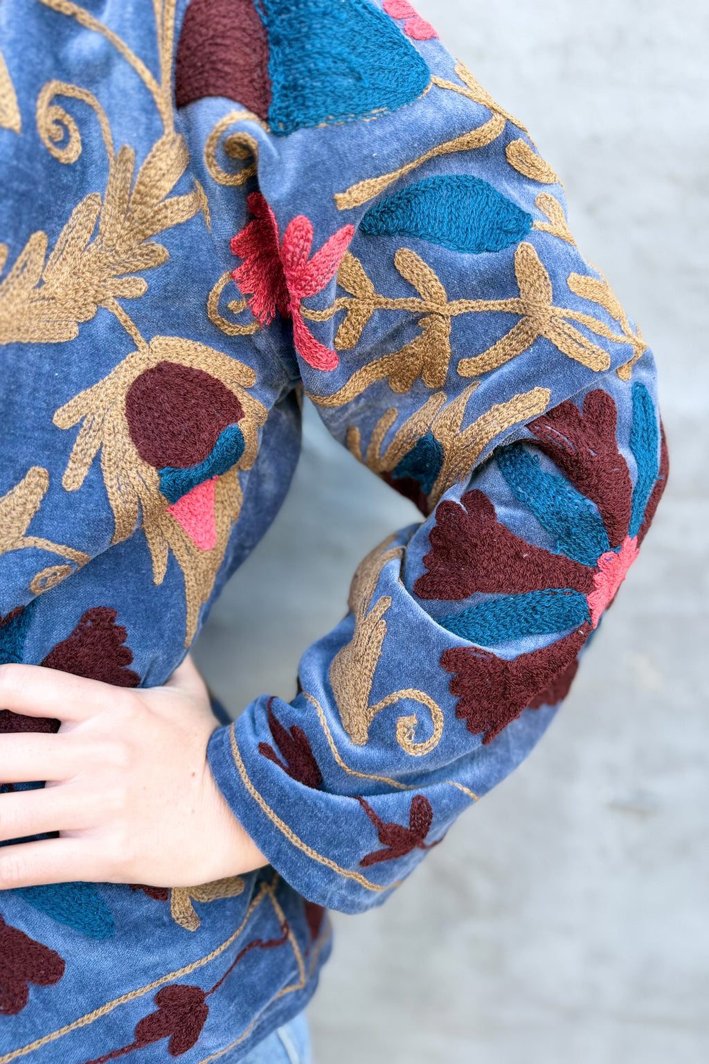 Velvet Suzani Jacket In Blue Steel