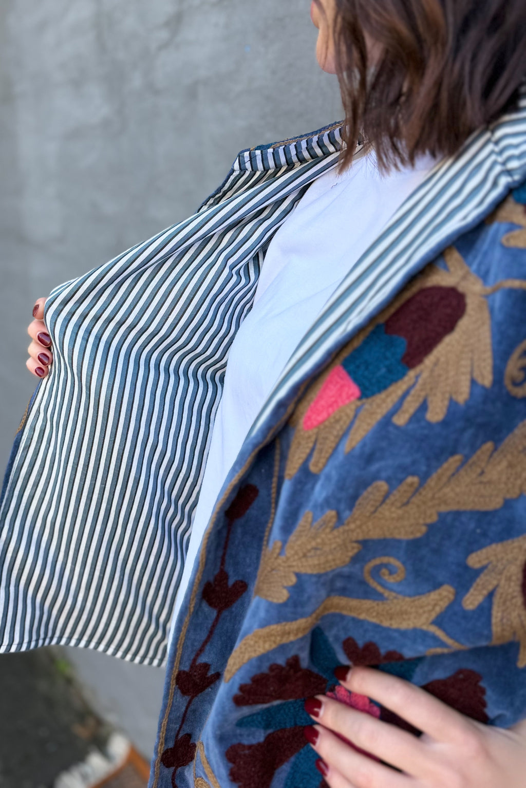 Velvet Suzani Jacket In Blue Steel