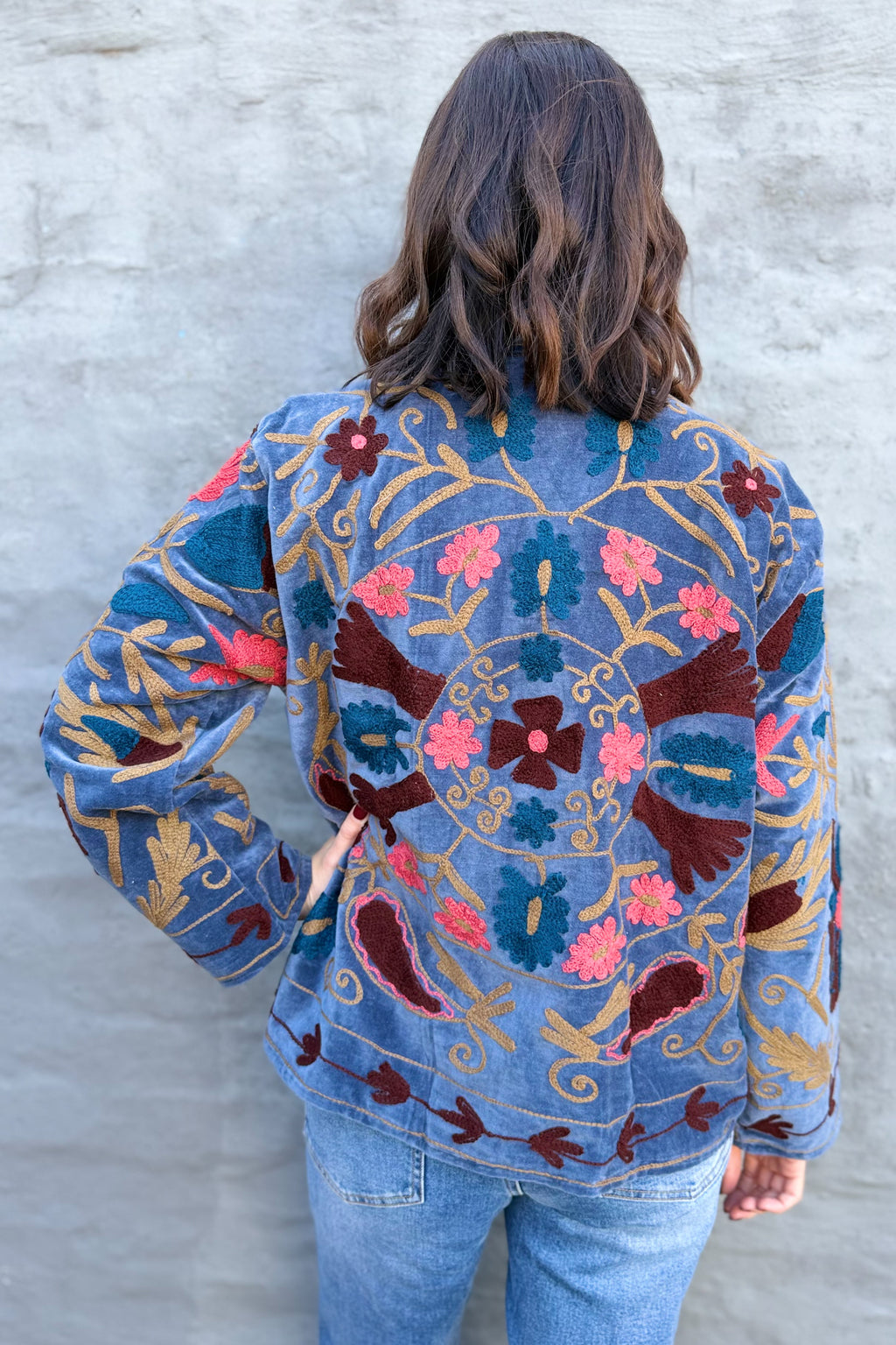 Velvet Suzani Jacket In Blue Steel