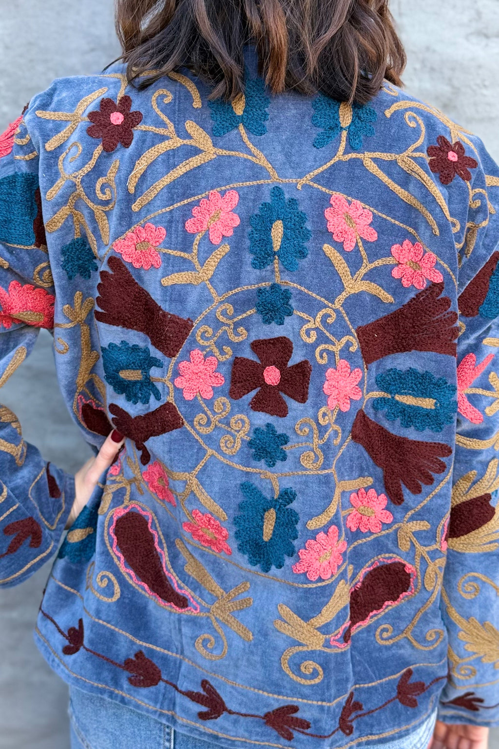 Velvet Suzani Jacket In Blue Steel