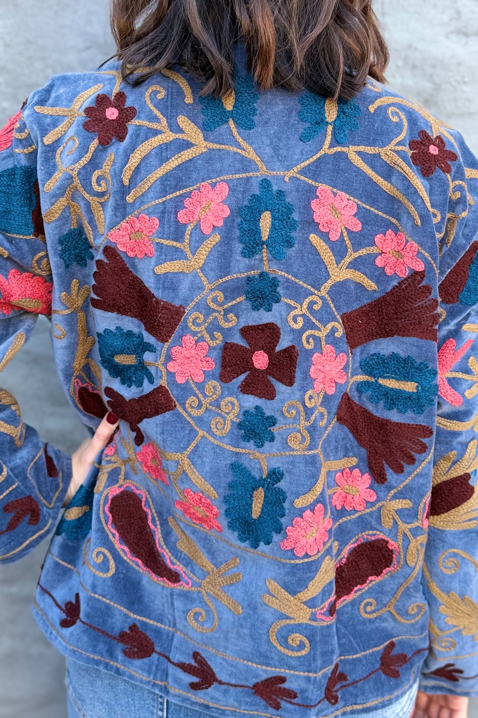 Velvet Suzani Jacket In Blue Steel