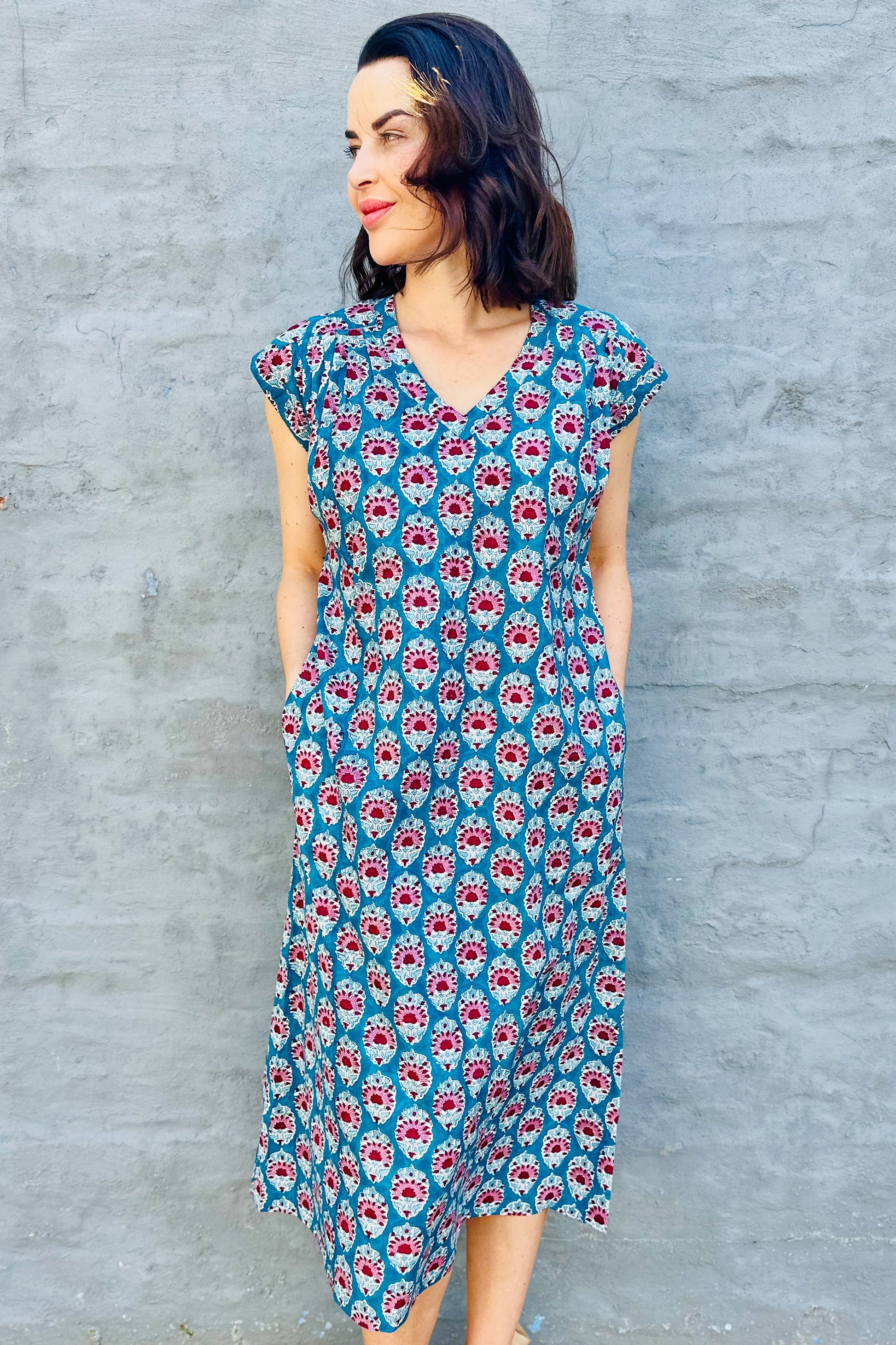 Savita Dress In Teal Bouquet