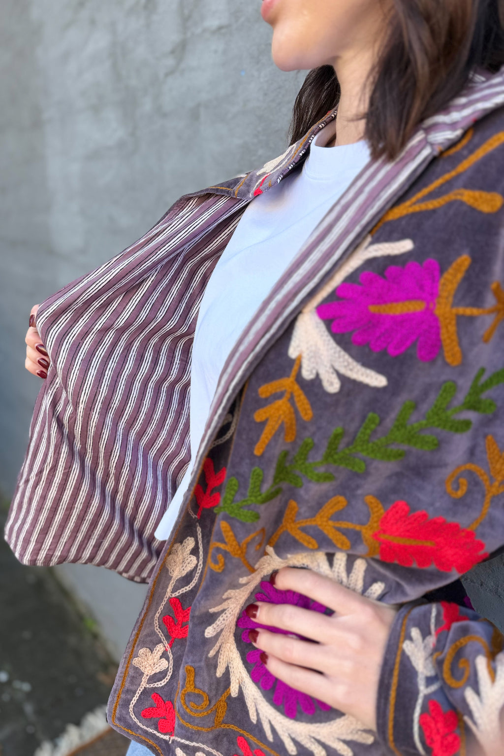 Velvet Suzani Jacket In Black Plum