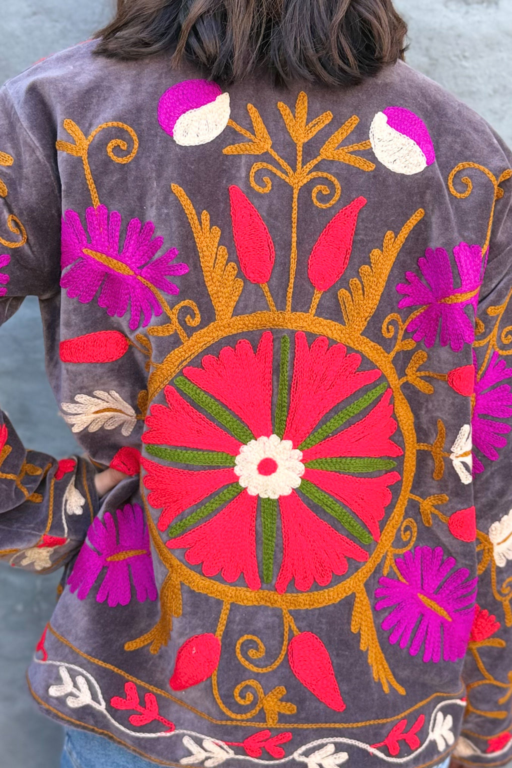 Velvet Suzani Jacket In Black Plum
