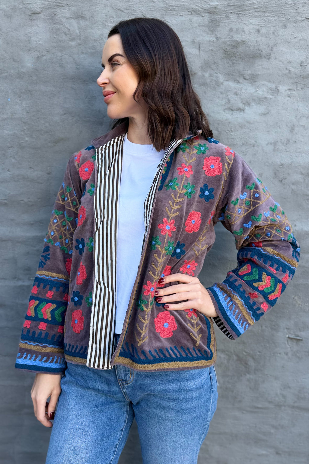 Velvet Suzani Jacket In Eggplant