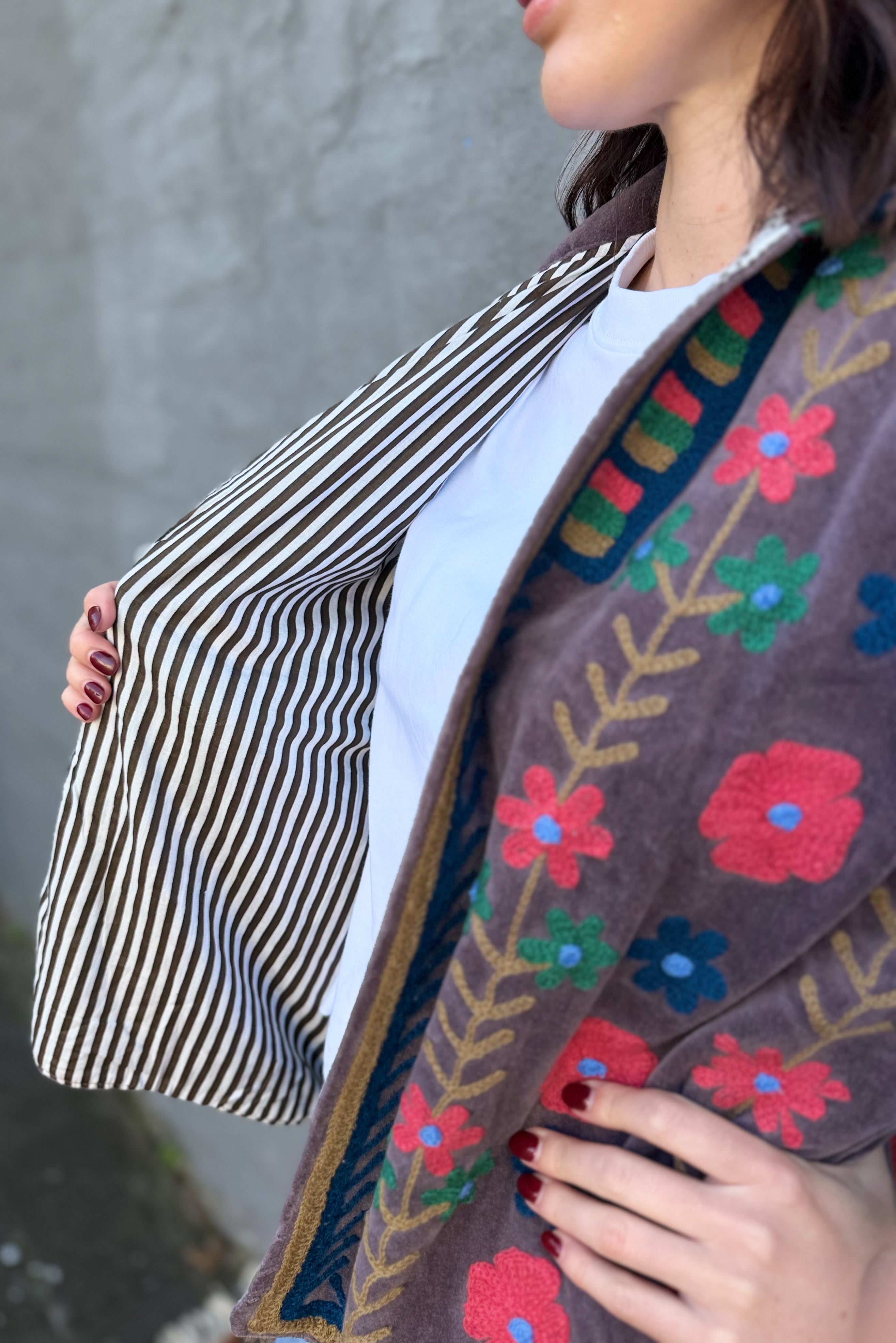 Velvet Suzani Jacket In Eggplant