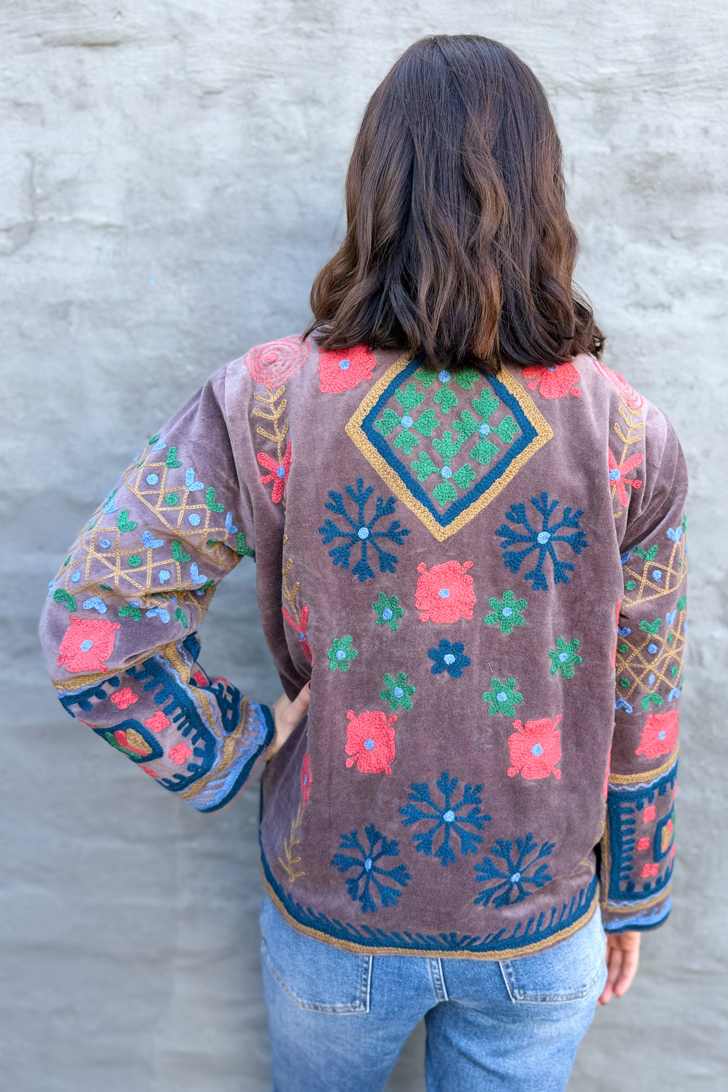 Velvet Suzani Jacket In Eggplant