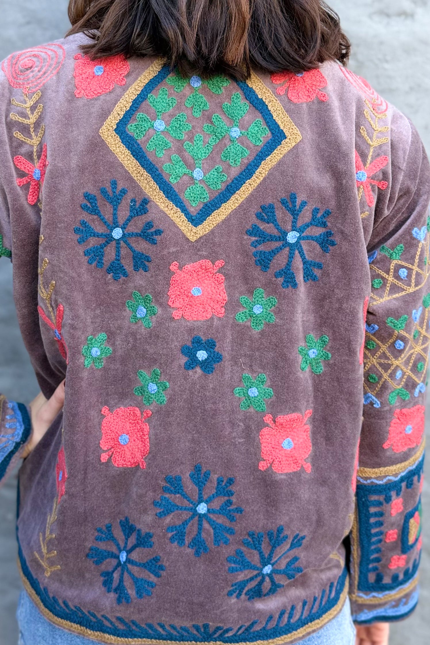 Velvet Suzani Jacket In Eggplant