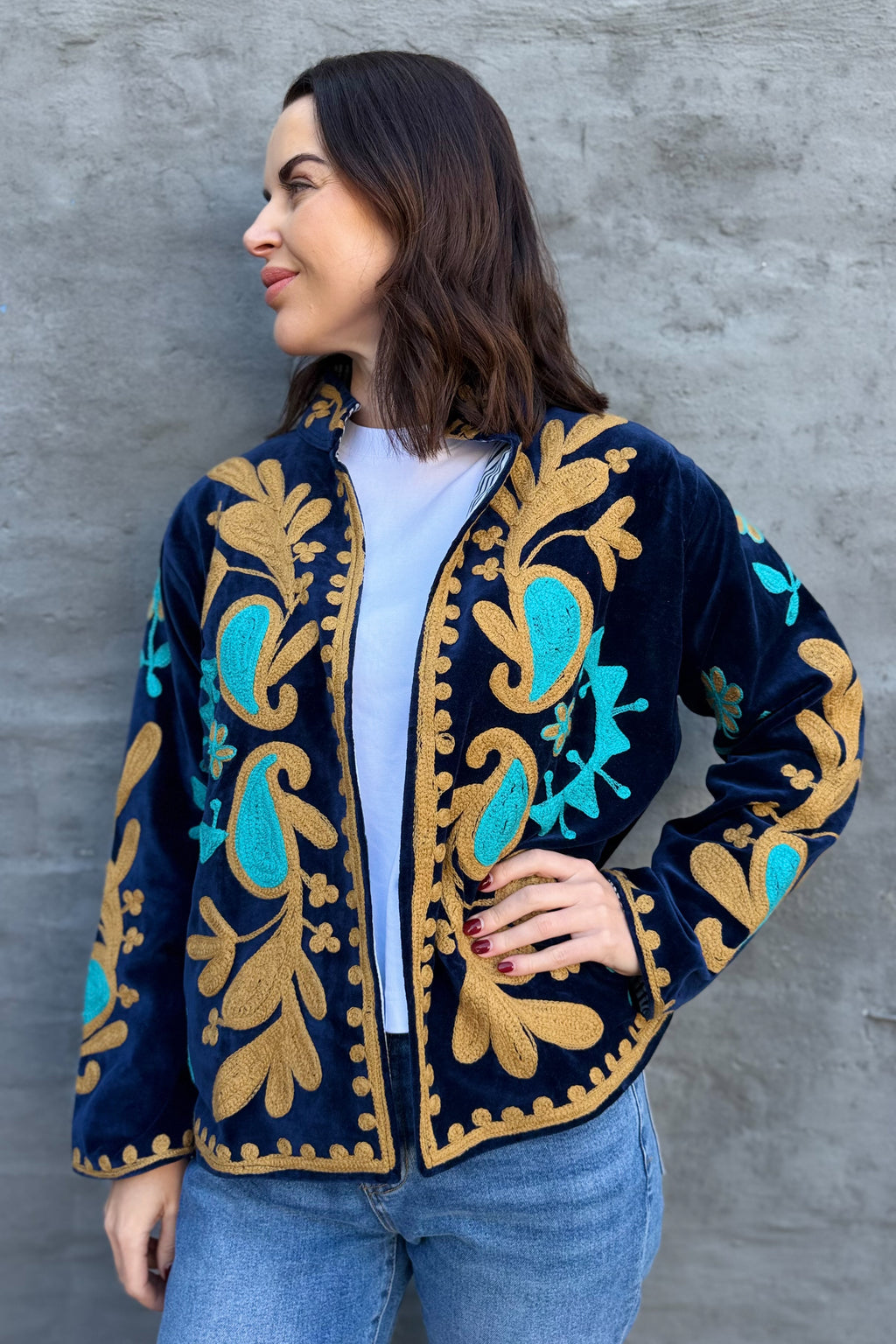 Velvet Suzani Jacket In Royal Navy