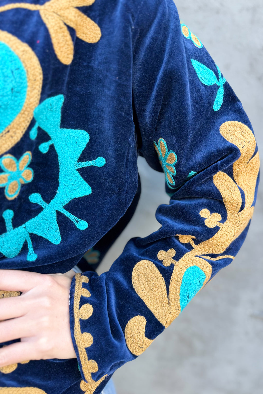Velvet Suzani Jacket In Royal Navy
