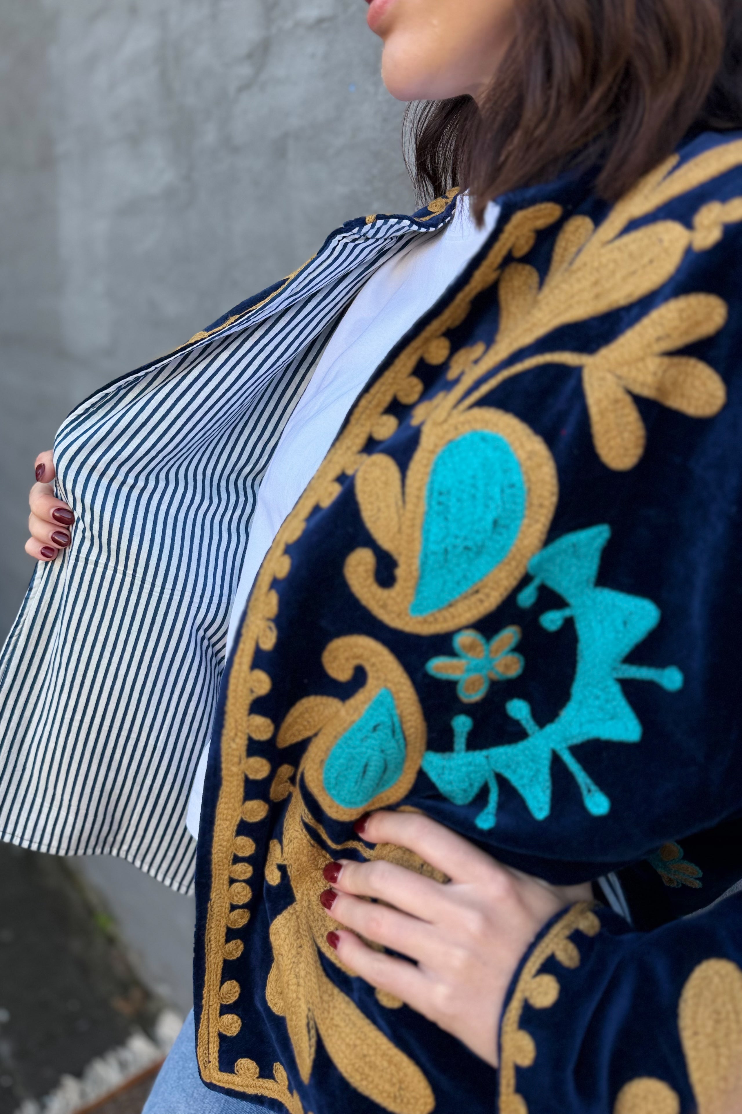 Velvet Suzani Jacket In Royal Navy