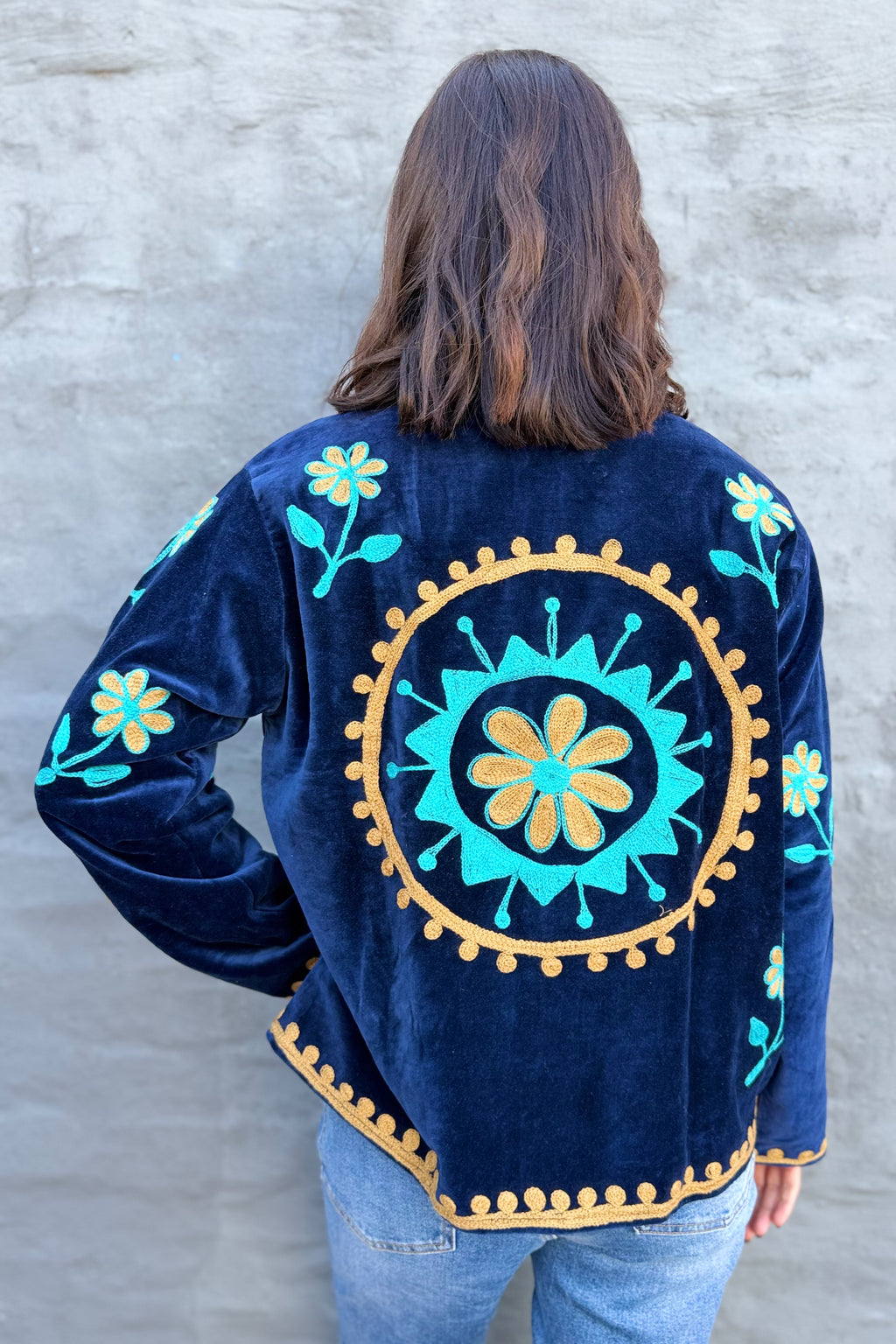 Velvet Suzani Jacket In Royal Navy